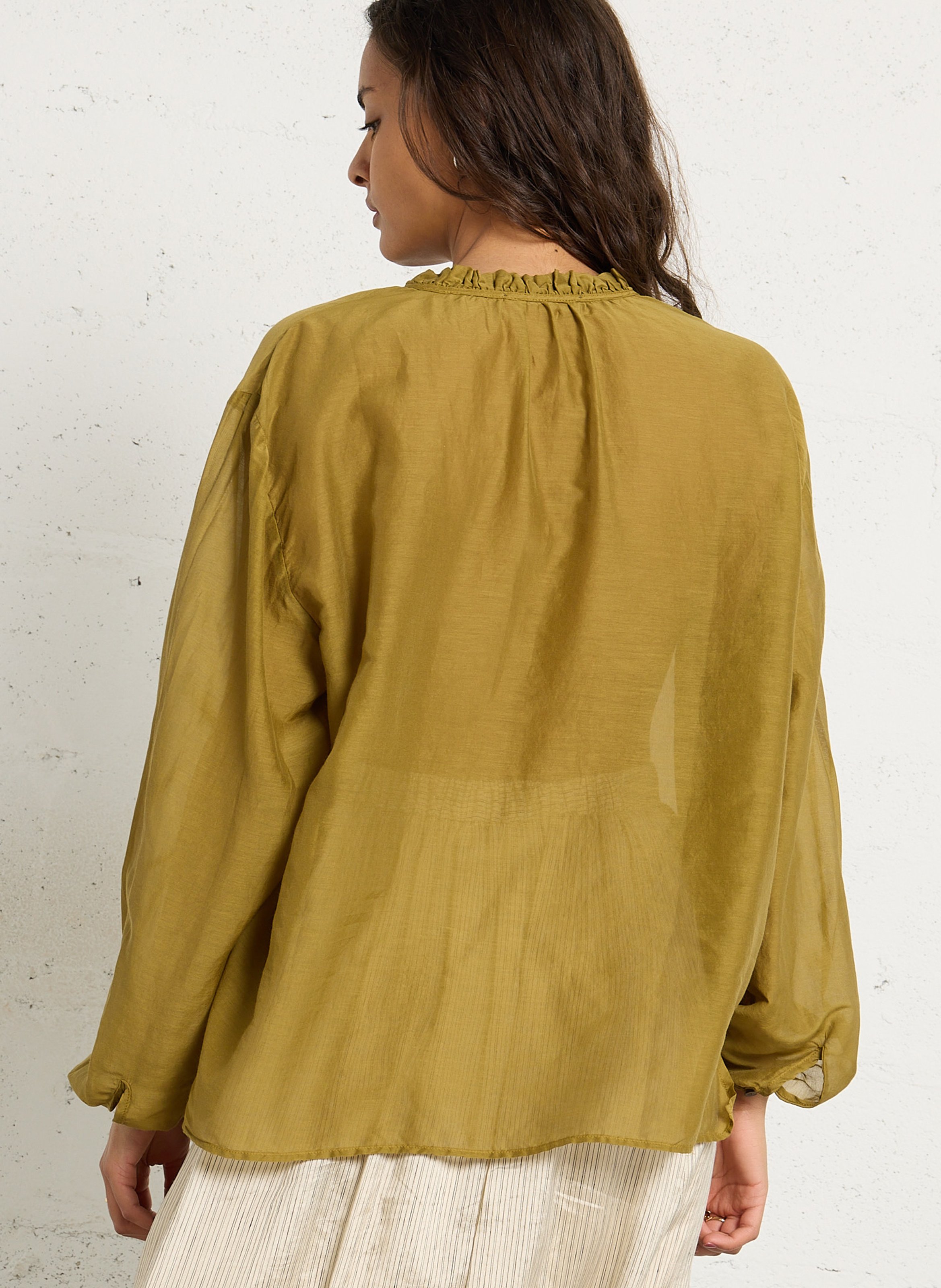 Short-sleeved plain tunic top POMANDERE Green