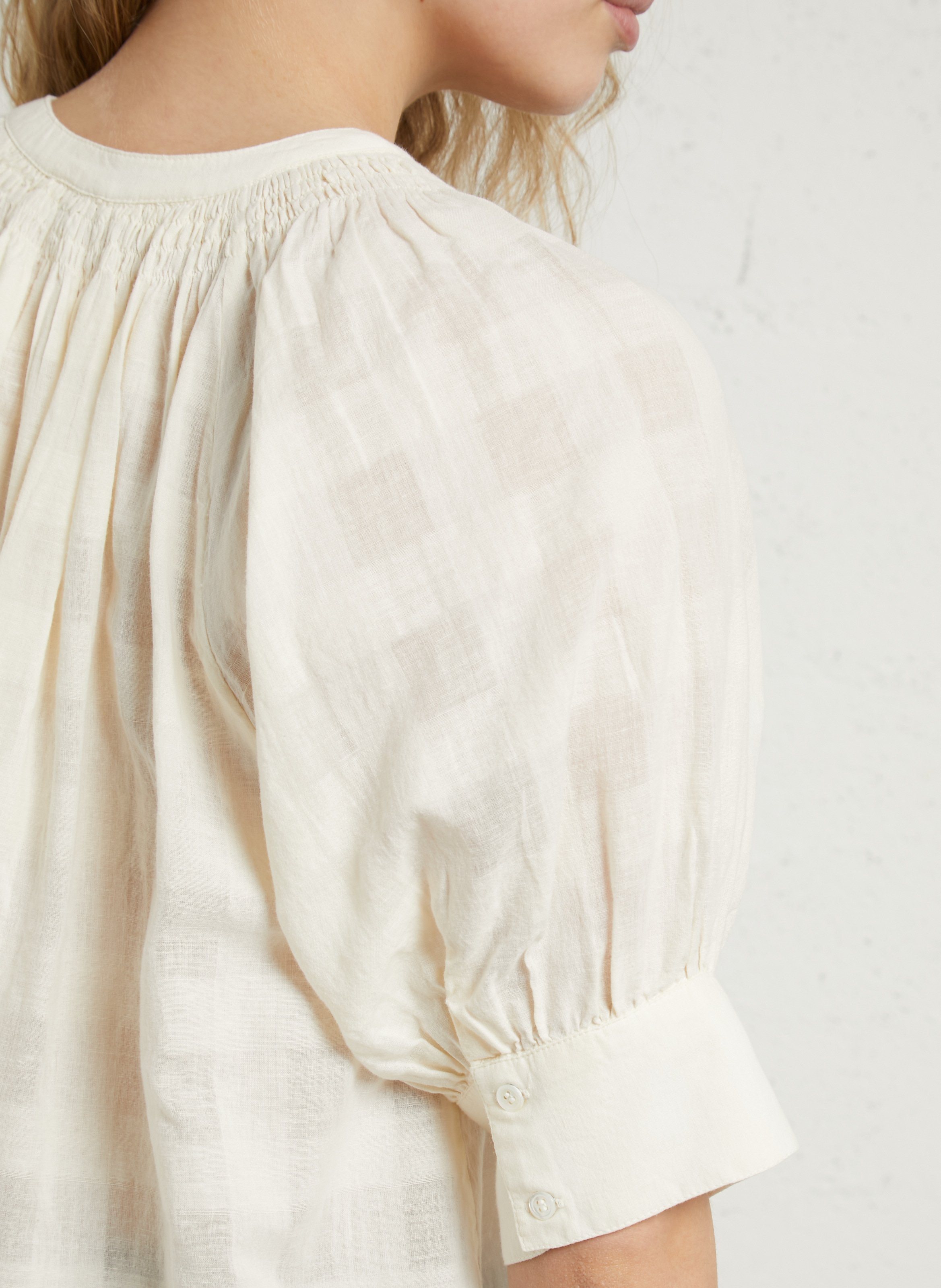 Straight cotton round-neck blouse BELLEPIECE Beige