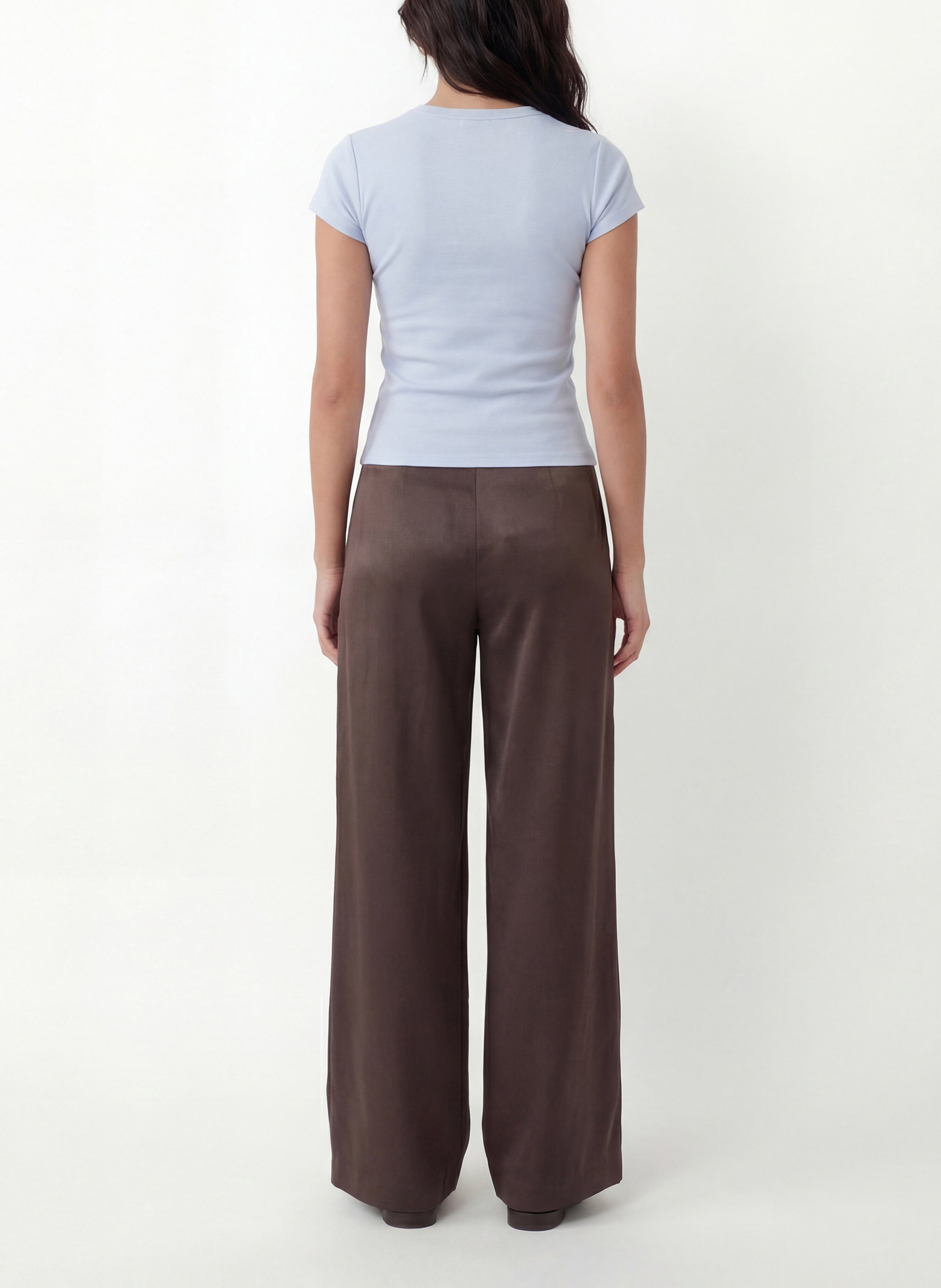 Rechte, glanzende broek met hoge taille KOOKAI Bruin