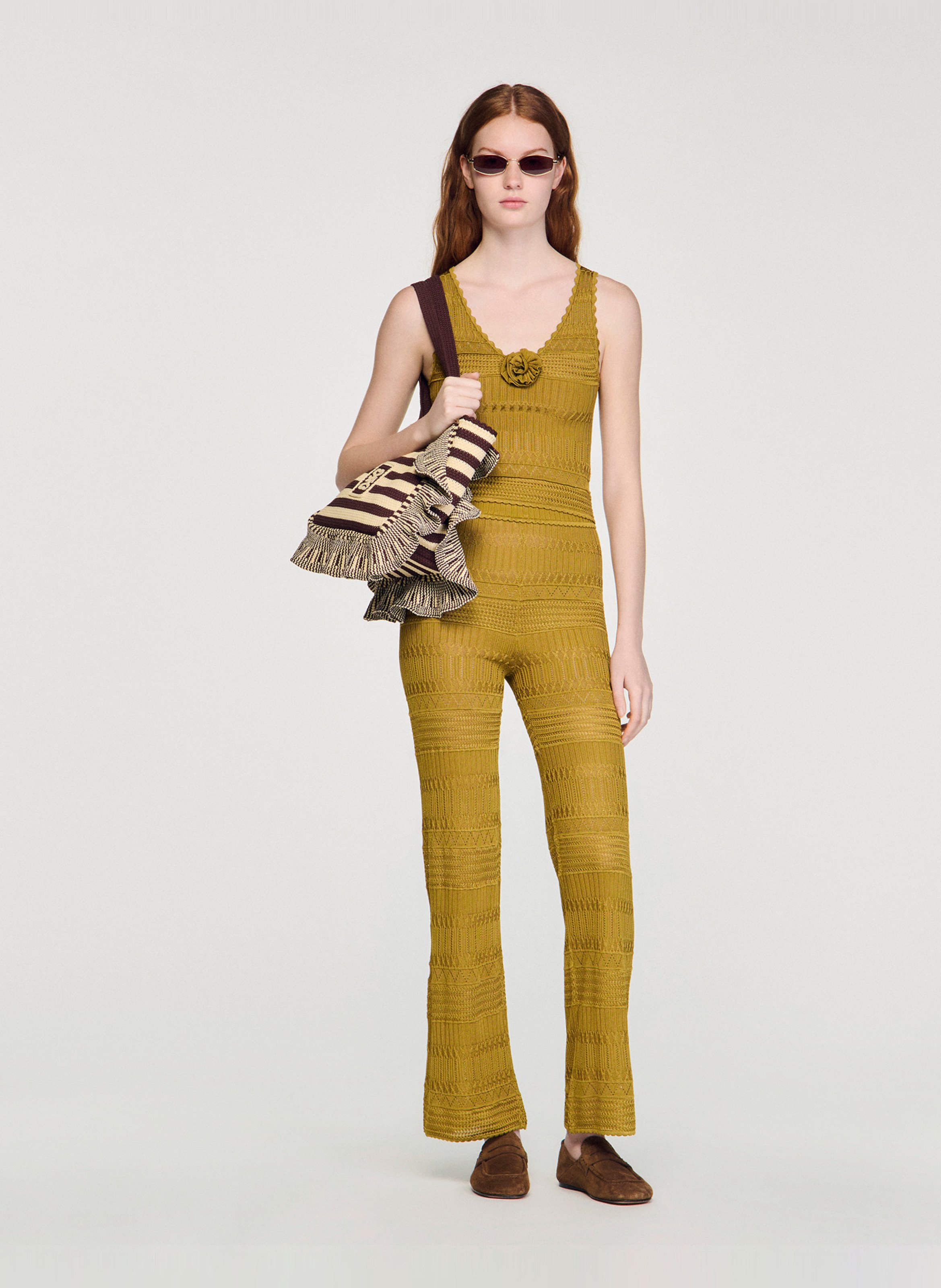 Top col V en maille SANDRO Vert