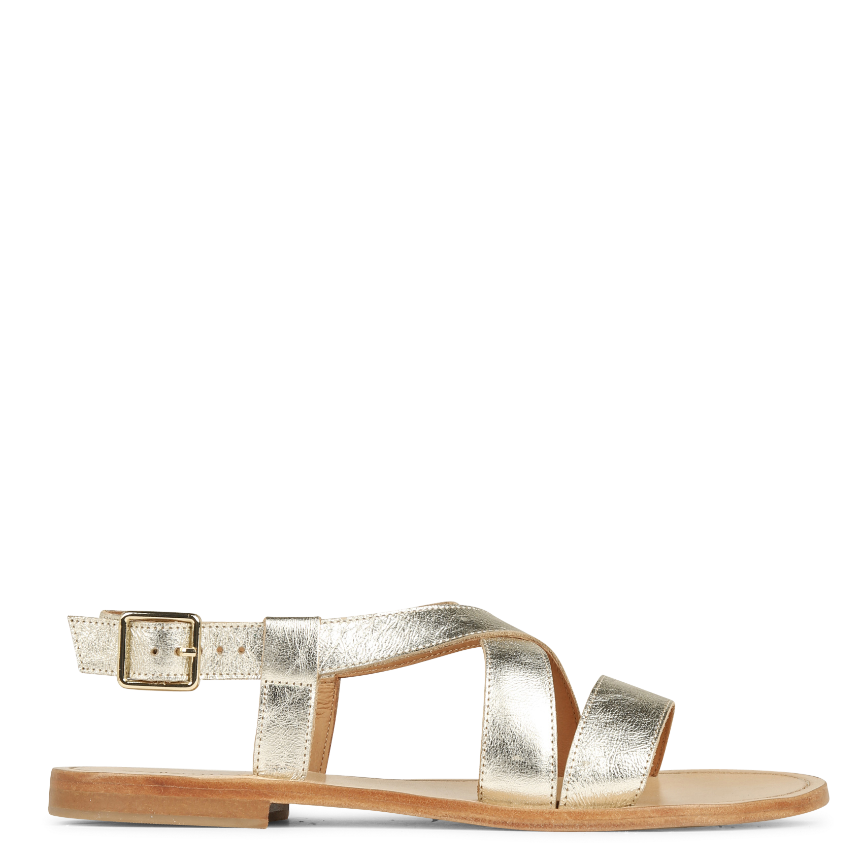 Avarca Berlin - Flache Ledersandalen mit Samt MELLOW YELLOW Golden