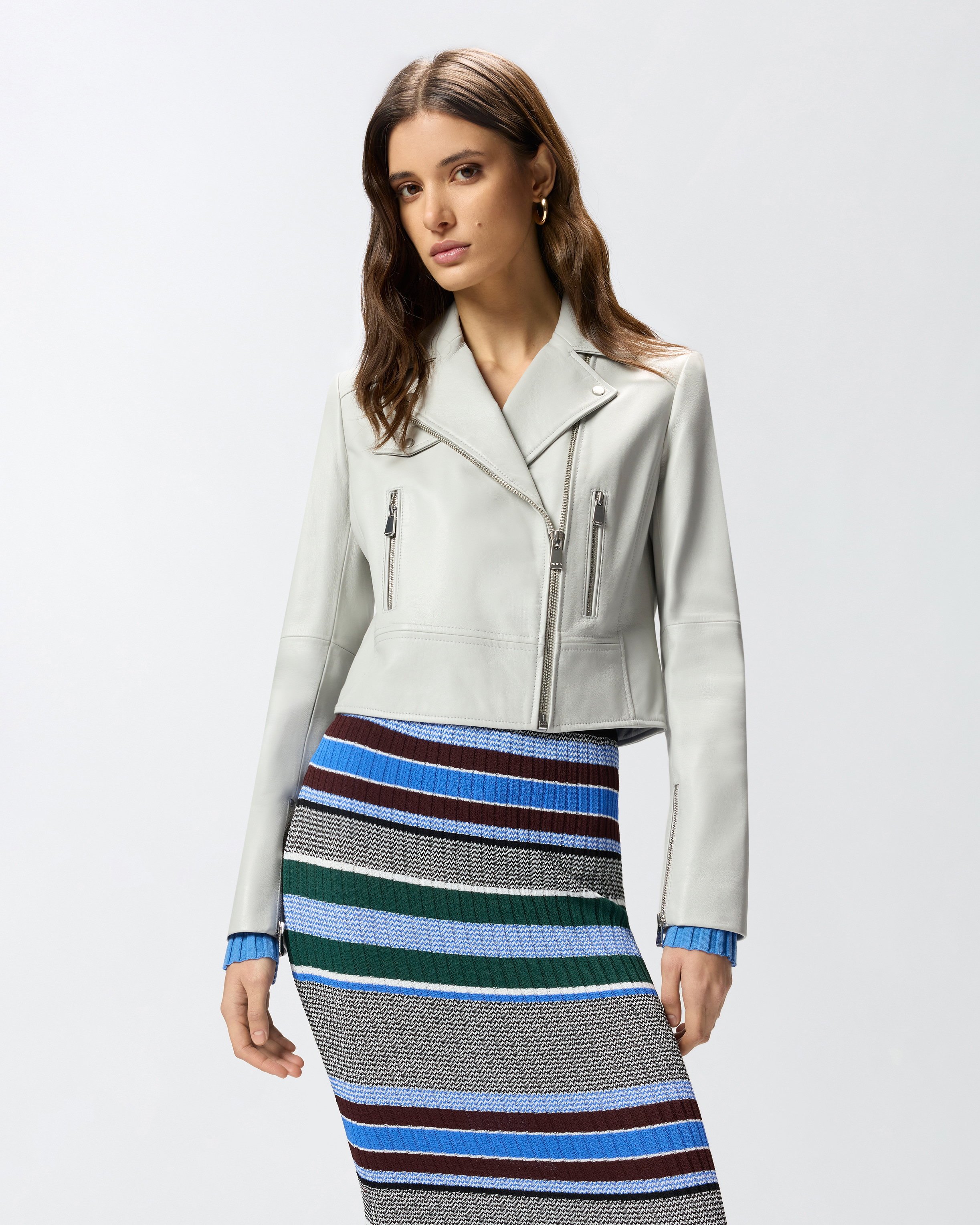 Blouson de motard en cuir nappa PINKO Gris