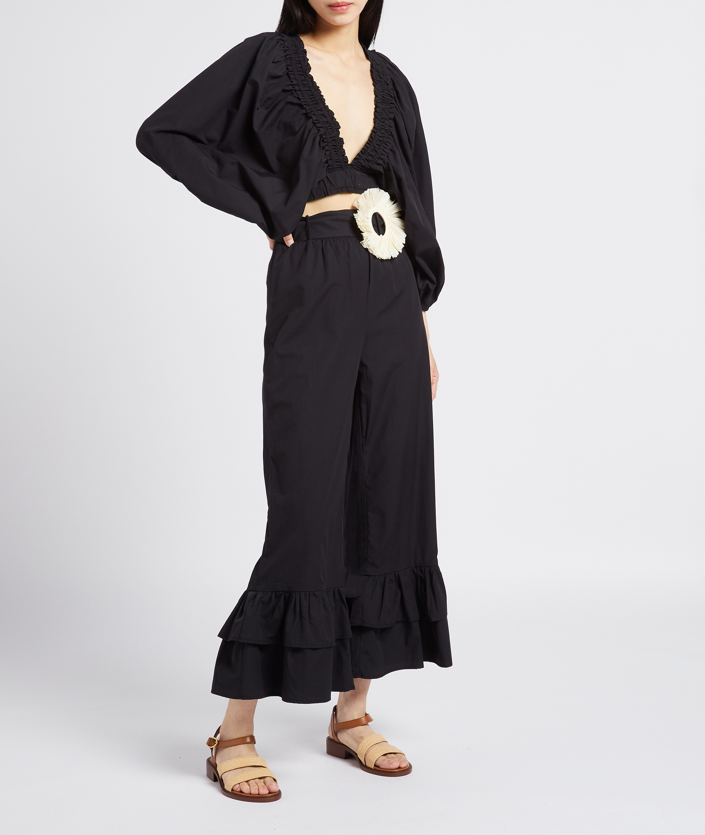 Top court encolure V en coton mélangé SUNDRESS Noir
