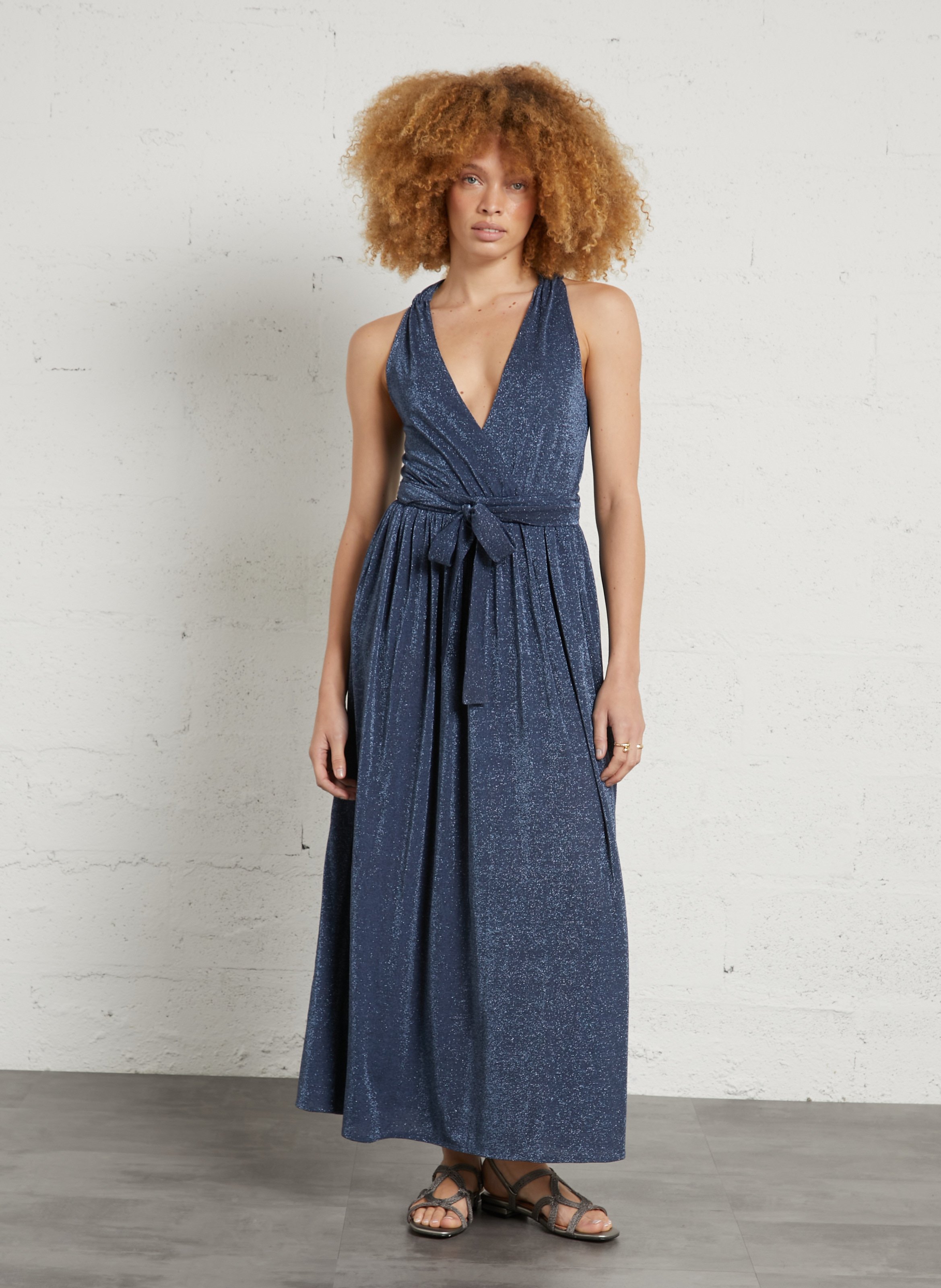 Robe longue col V  MOMONI Bleu