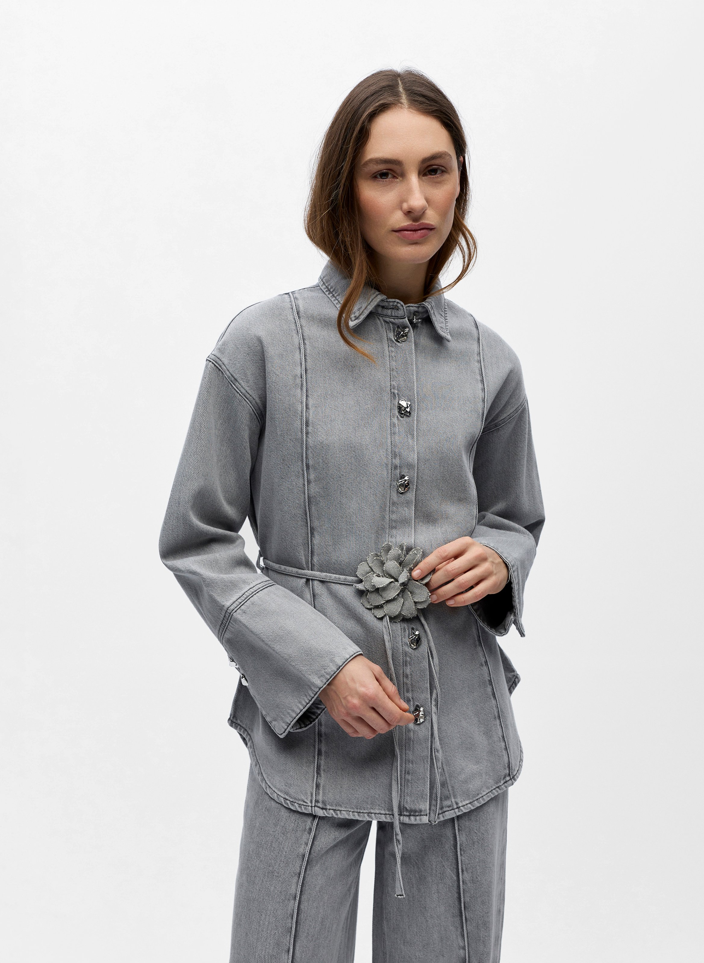 Cotton T-shirt with polo collar OBJECT Grey