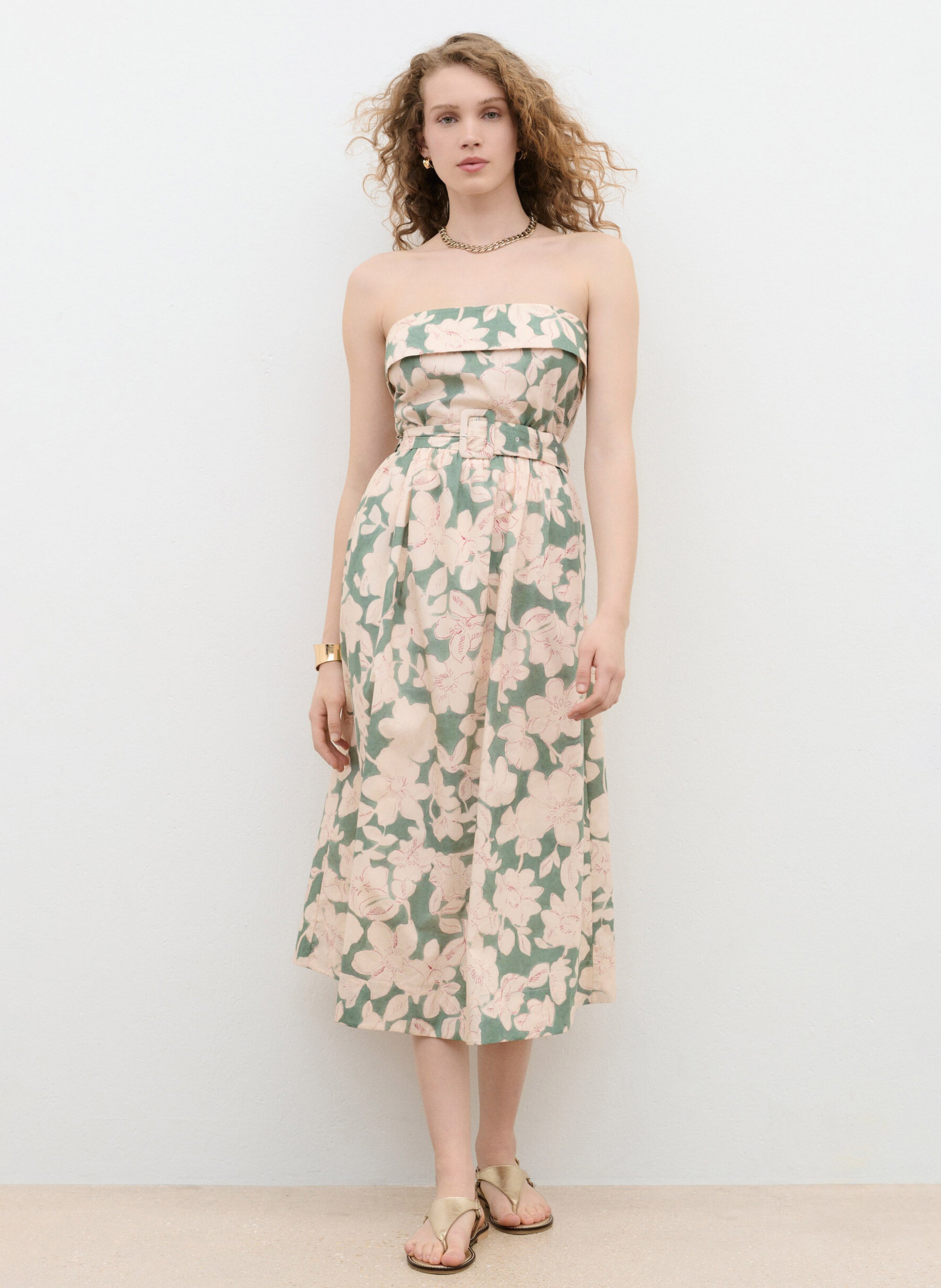 Cotton midi dress CAROLL Green