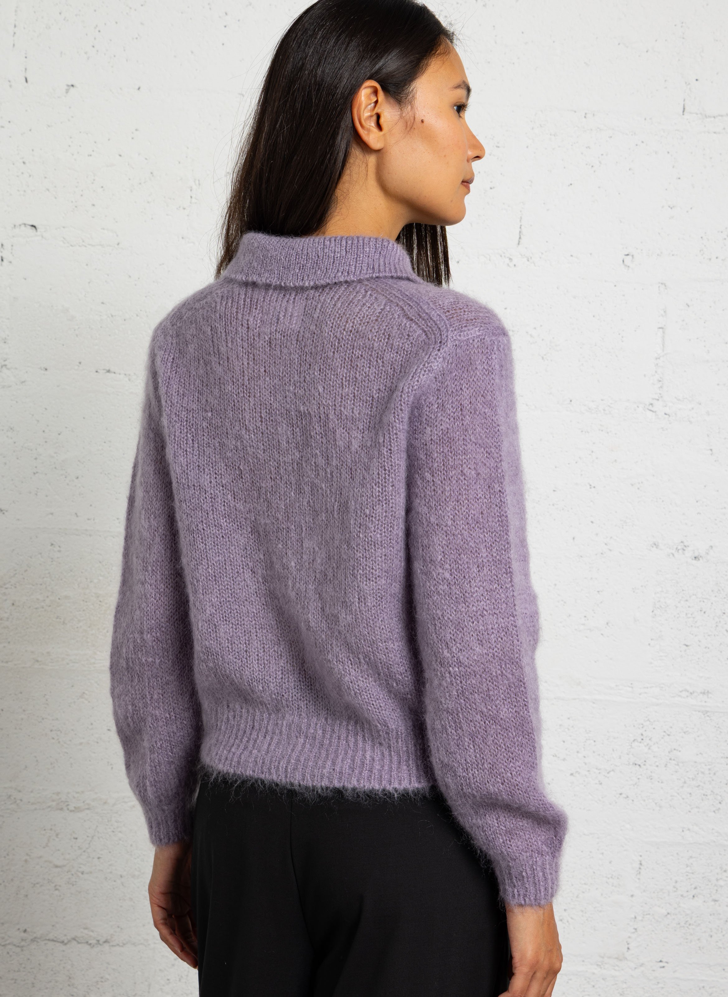 Straight mohair blend polo collar vest DES PETITS HAUTS Purple