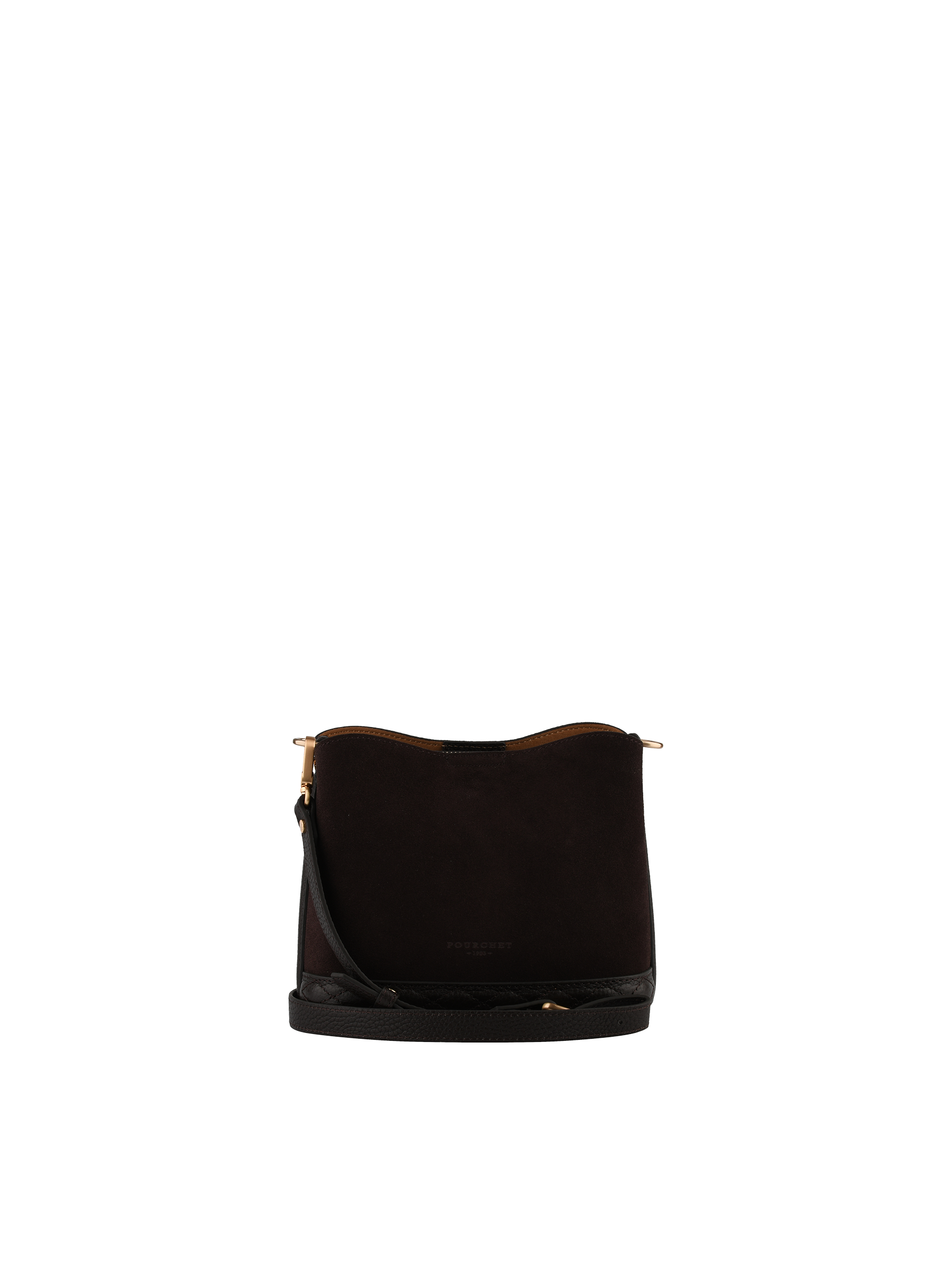 Sac porté épaule en cuir de vachette façon daim POURCHET Marron