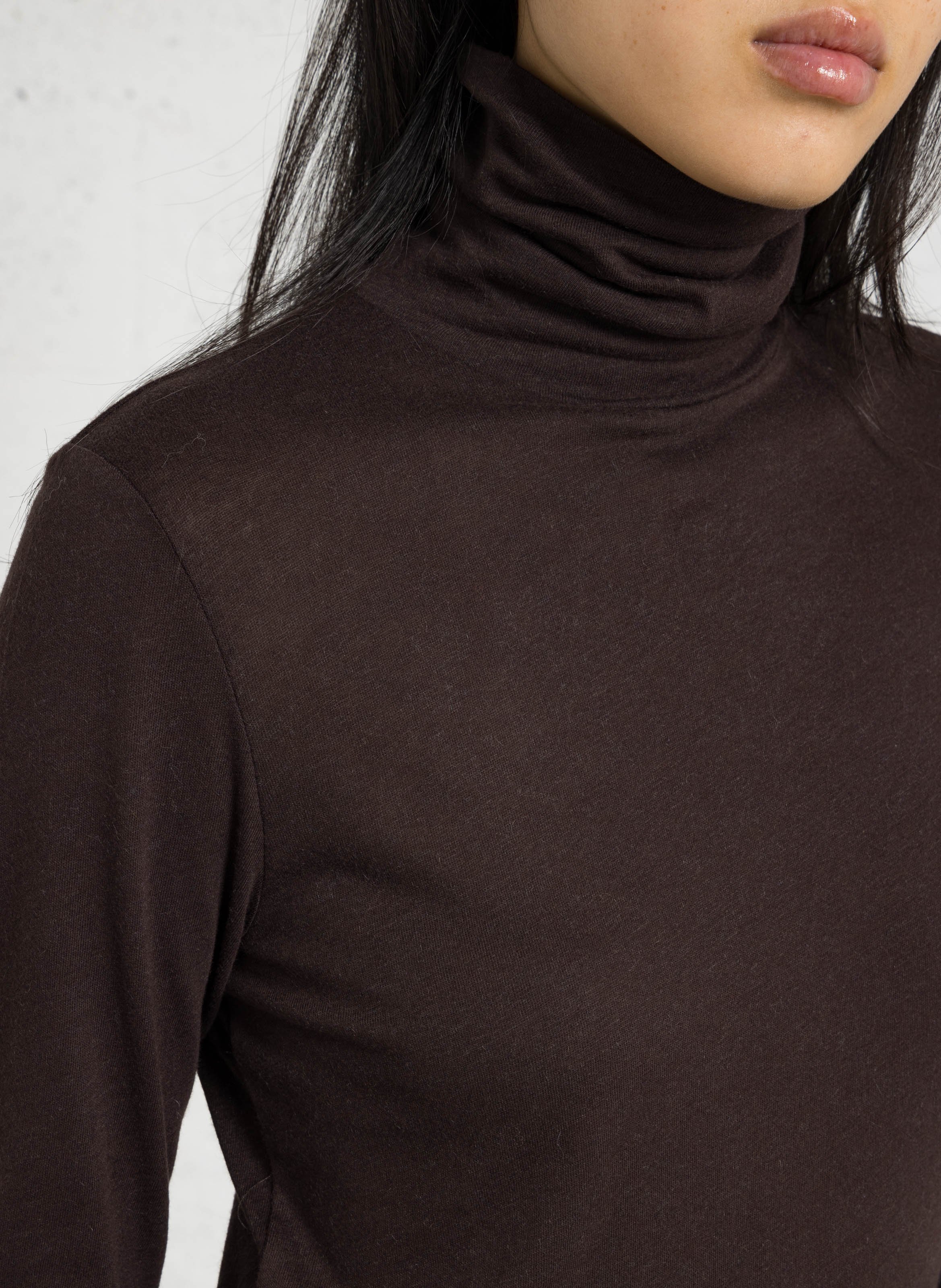 Tee-shirt col roulé en coton et cachemire MAJESTIC FILATURES Marron