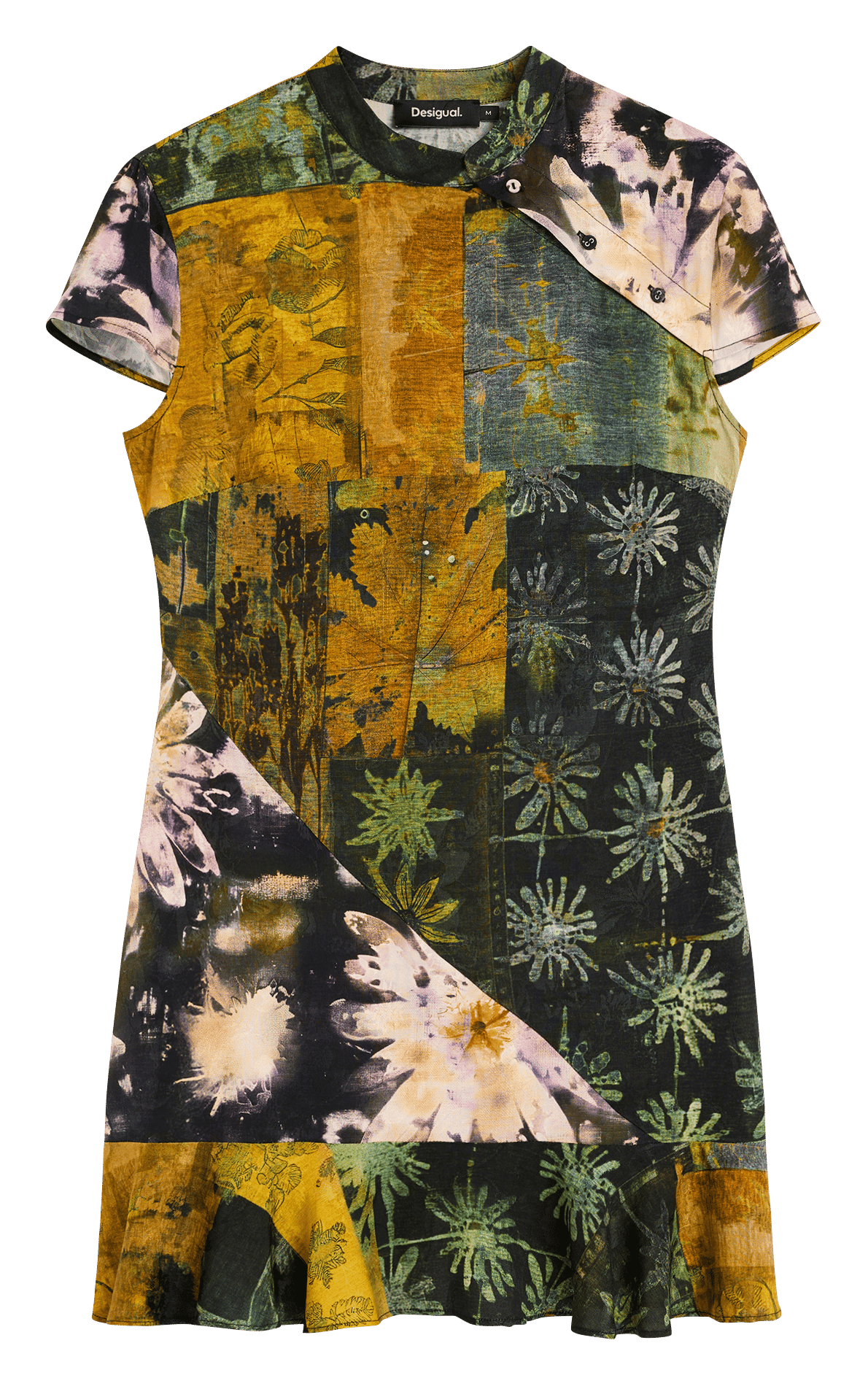 Short patterned Mandarin-collar dress DESIGUAL Green
