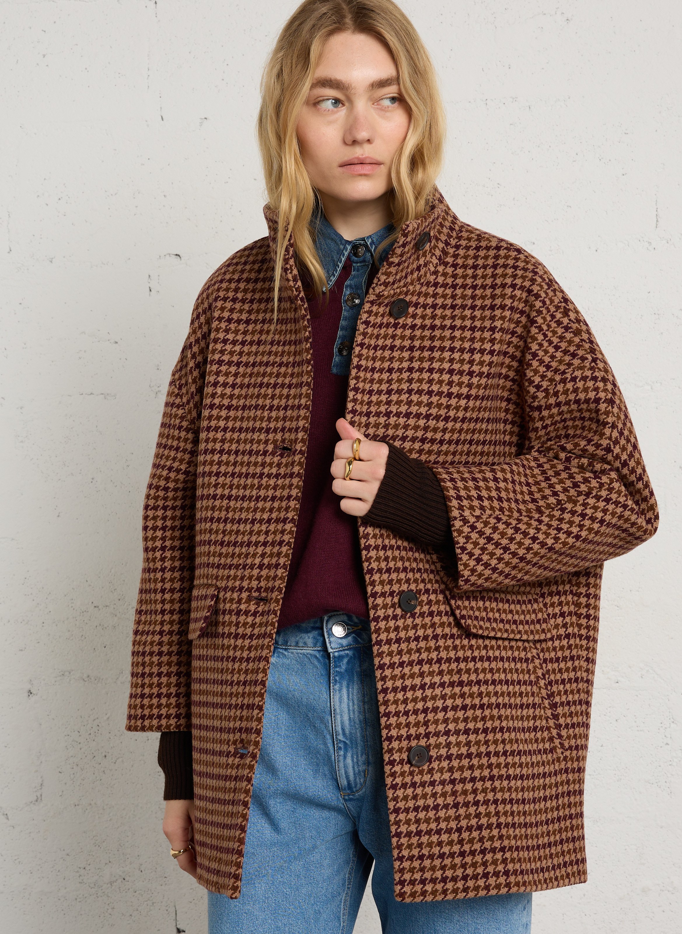 Manteau motif pied-de-poule en laine mélangée MAISON 123 Beige