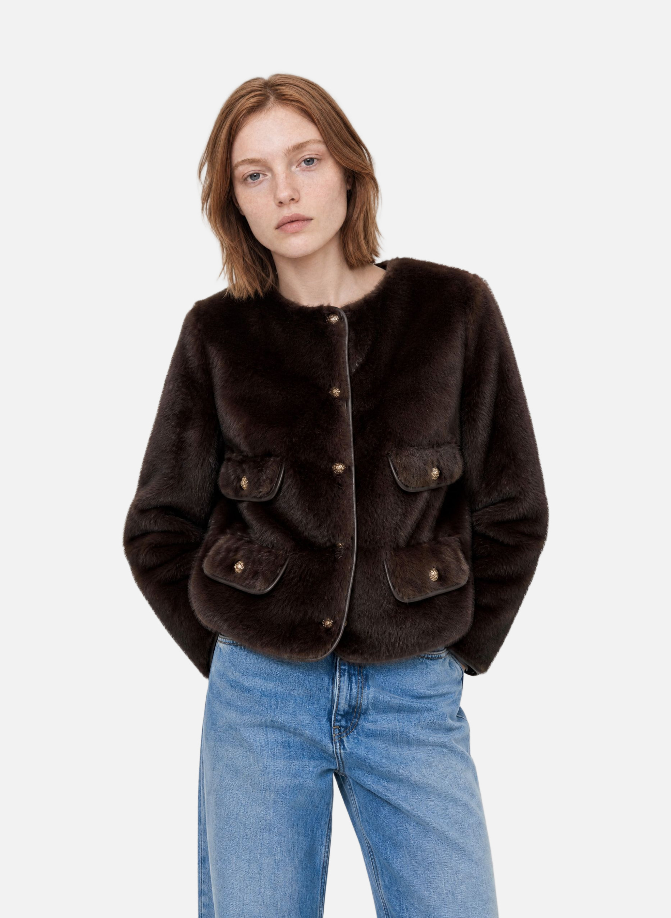 Faux fur coat THE KOOPLES Brown