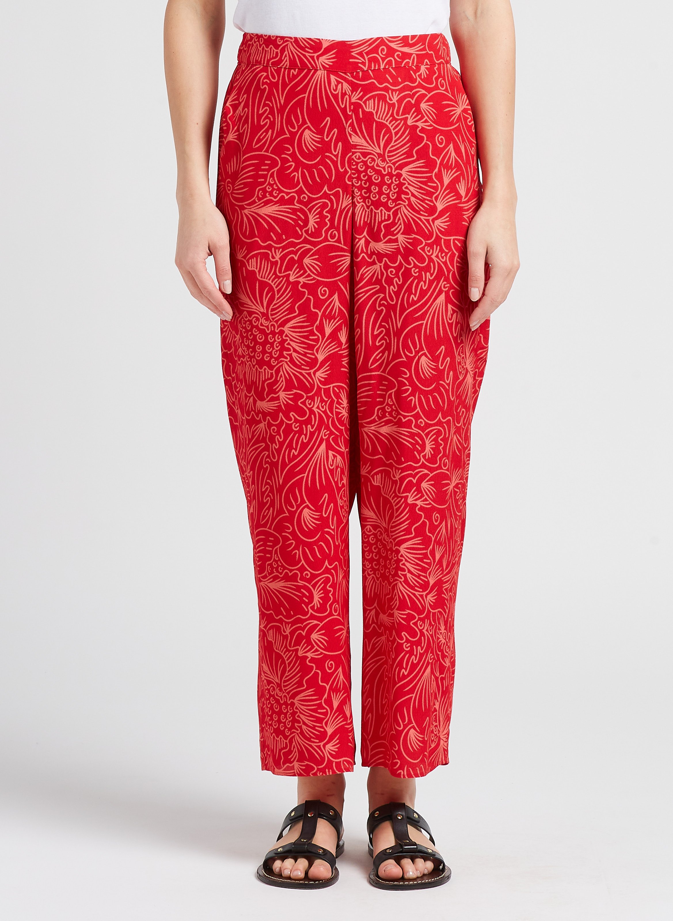 Pantalon large taille haute imprimé  SOI PARIS Rouge