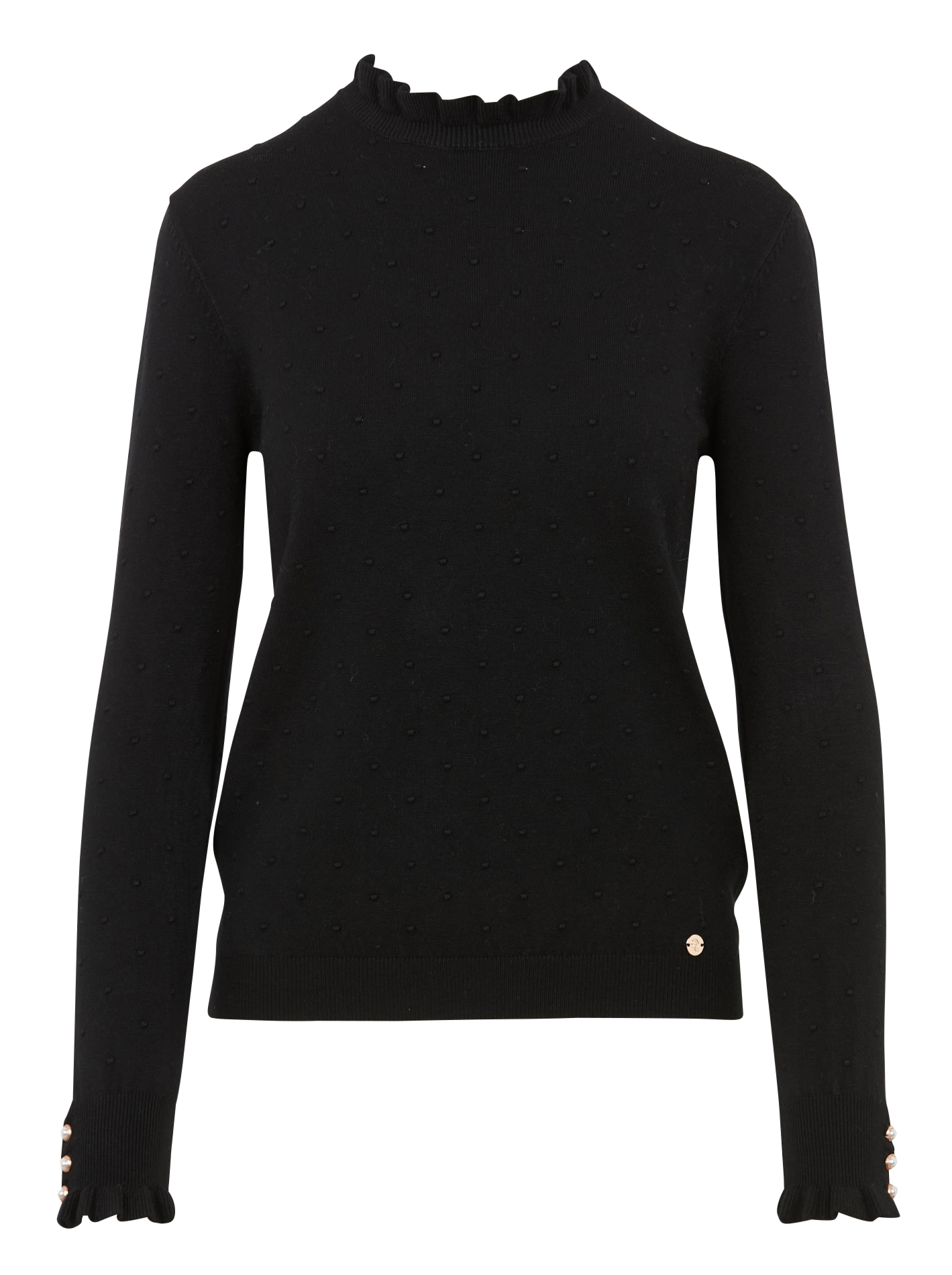 Jacquard-Rundhalspullover mit Rüschen Schwarz