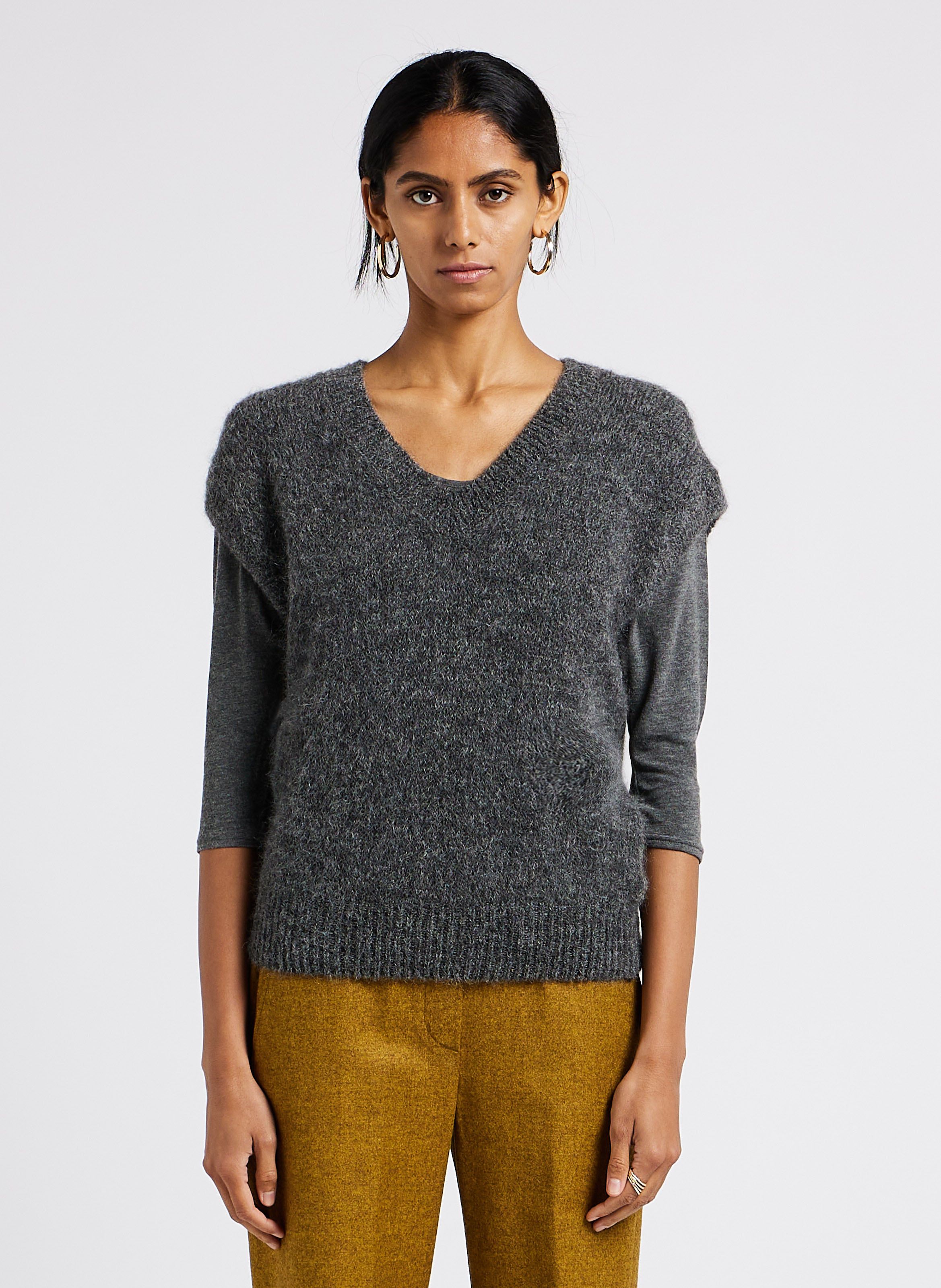 Grey Sleeveless alpaca-blend V-neck sweater