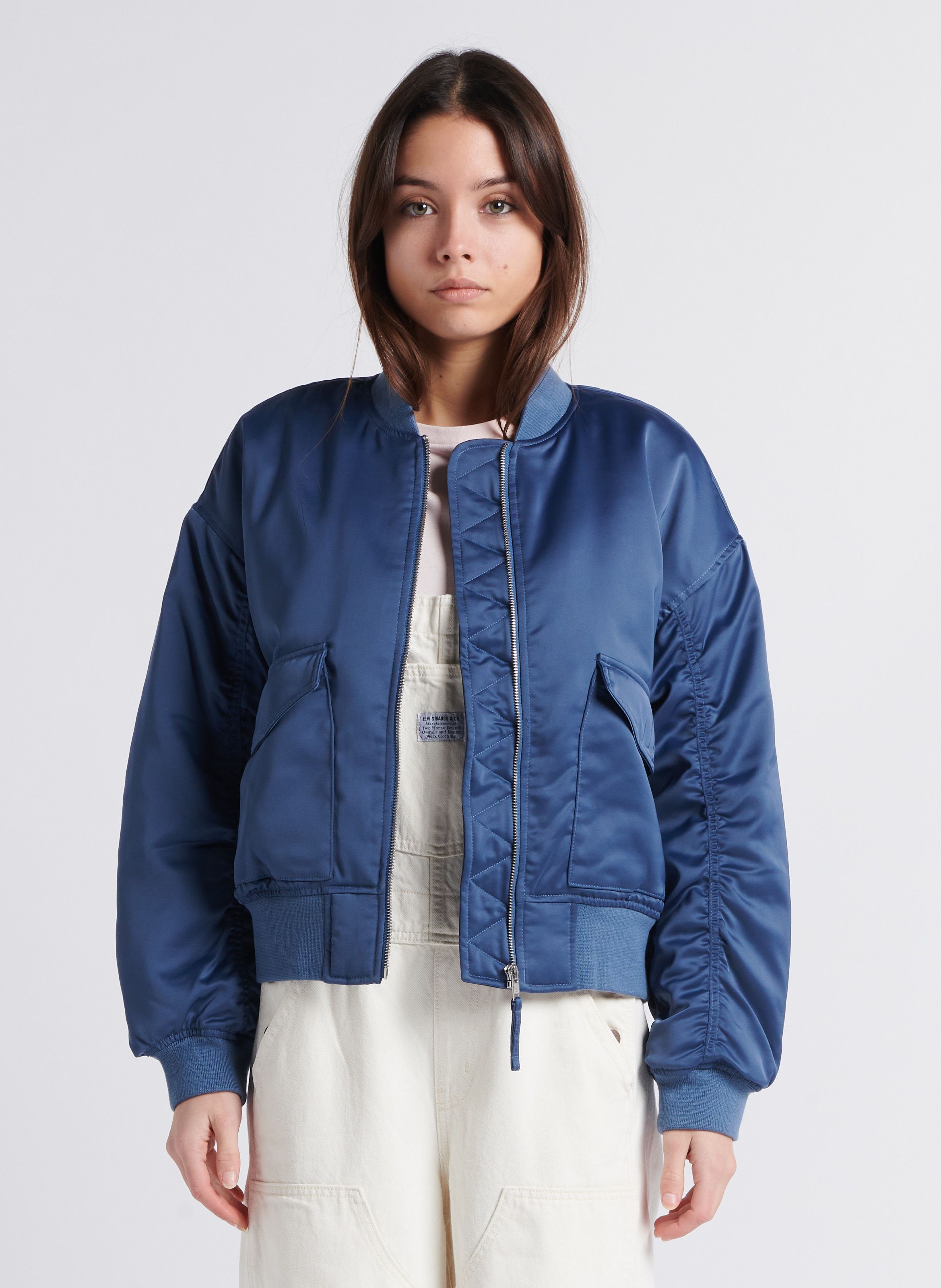 Blue Loose fit bomber jacket