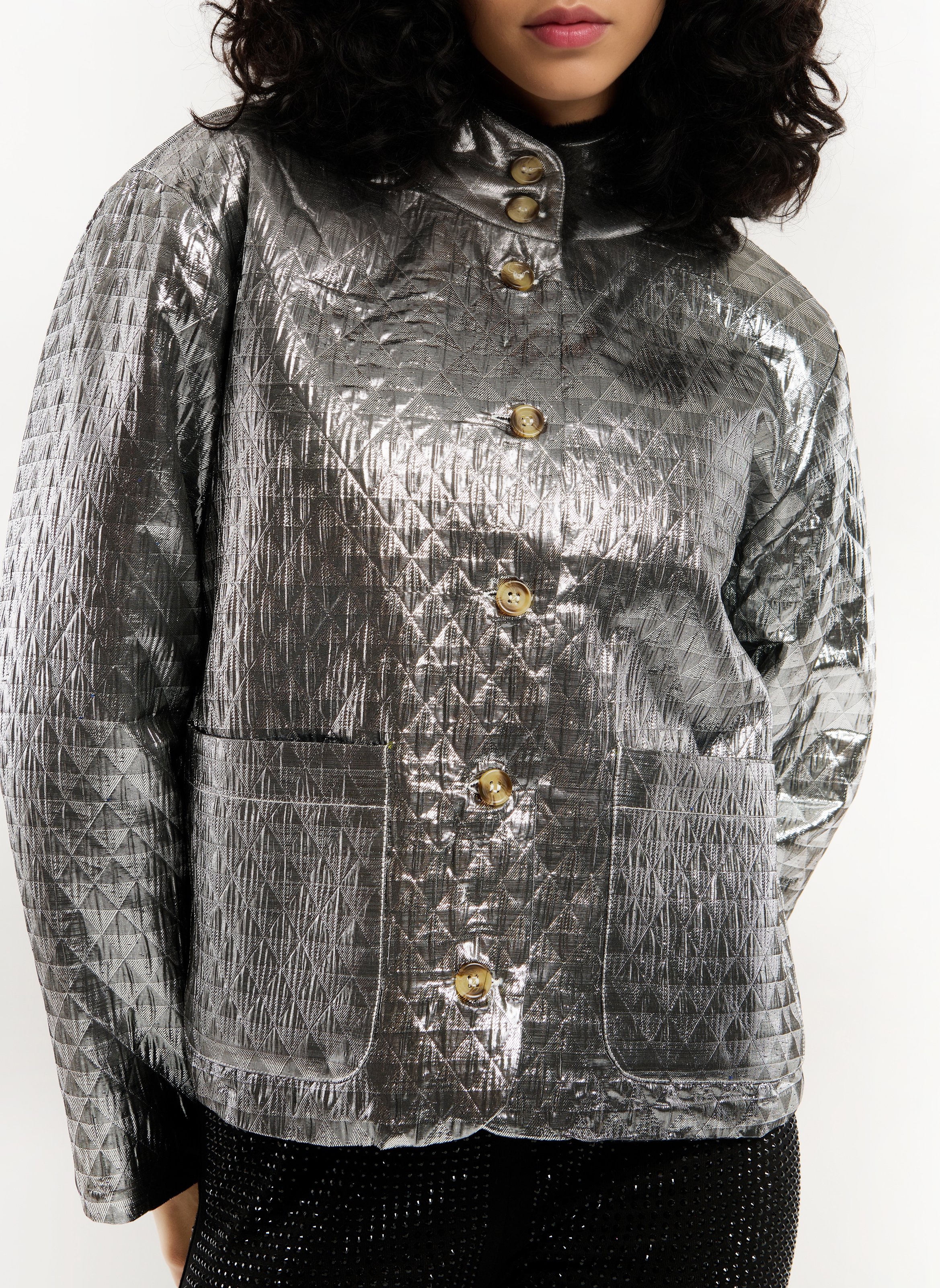 Short quilted metallic jacket WILD Silver