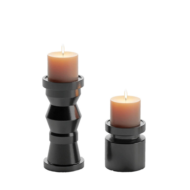 Set of 2 wooden design candle holders POTIRON PARIS Black