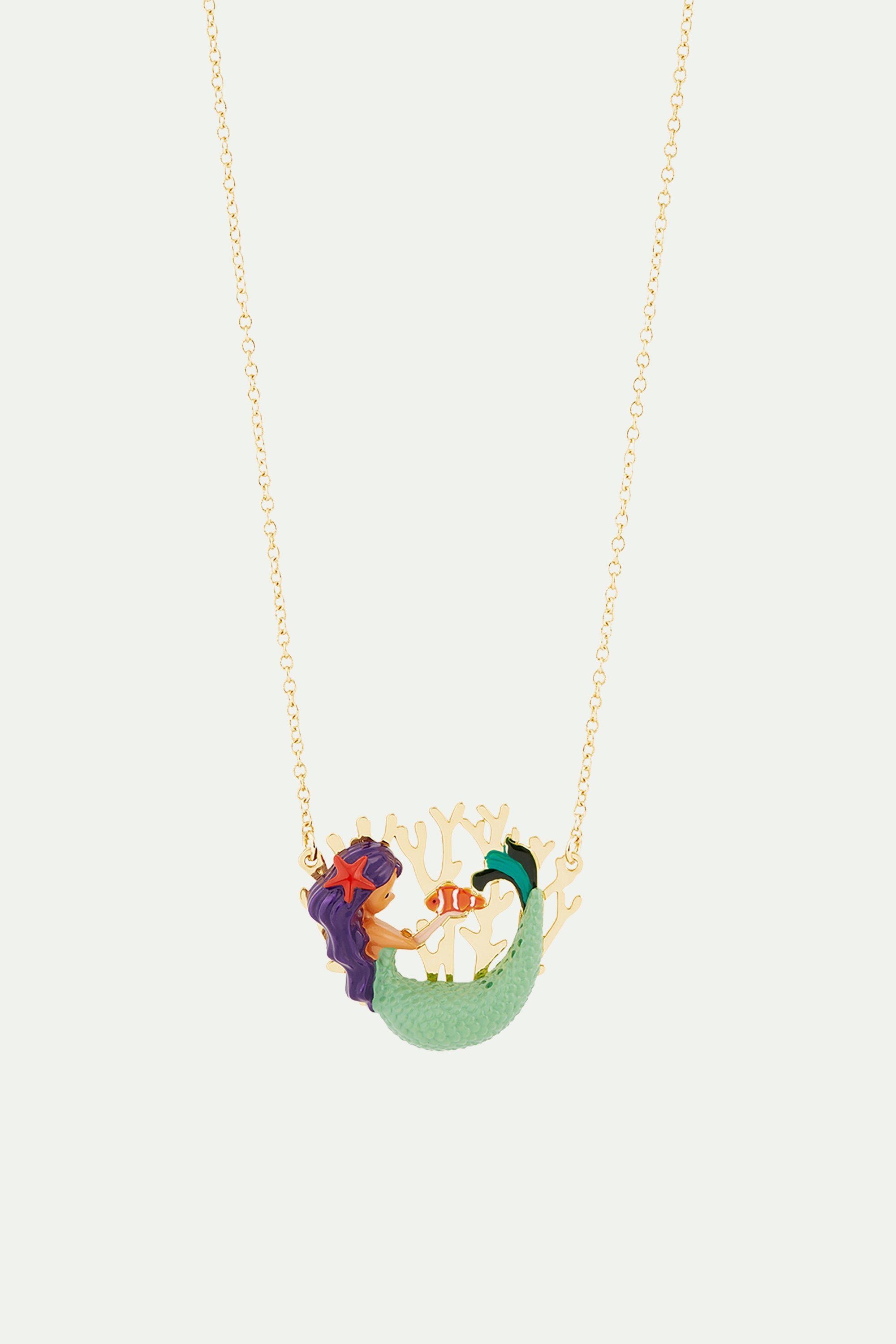 Mermaid and golden coral bib necklace LES NEREIDES Multicolored