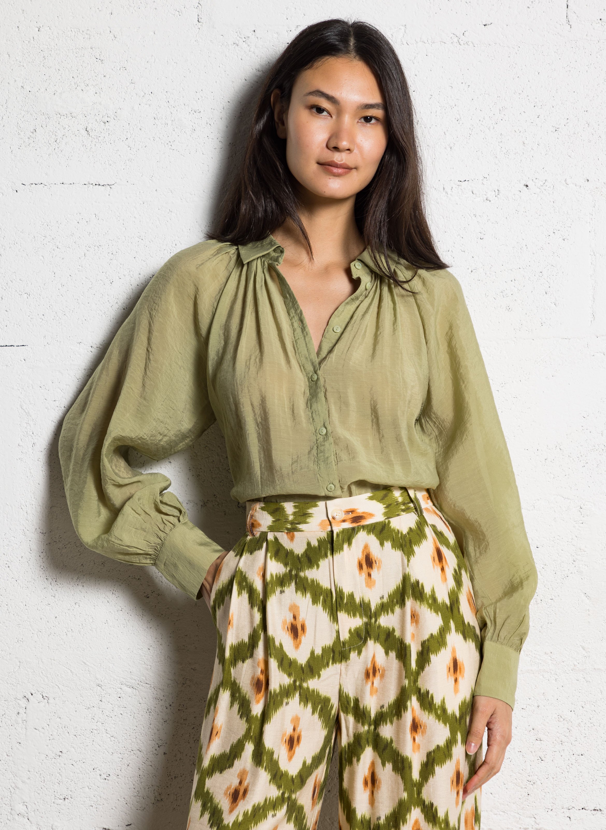 Pleated oversized shirt VILA Green