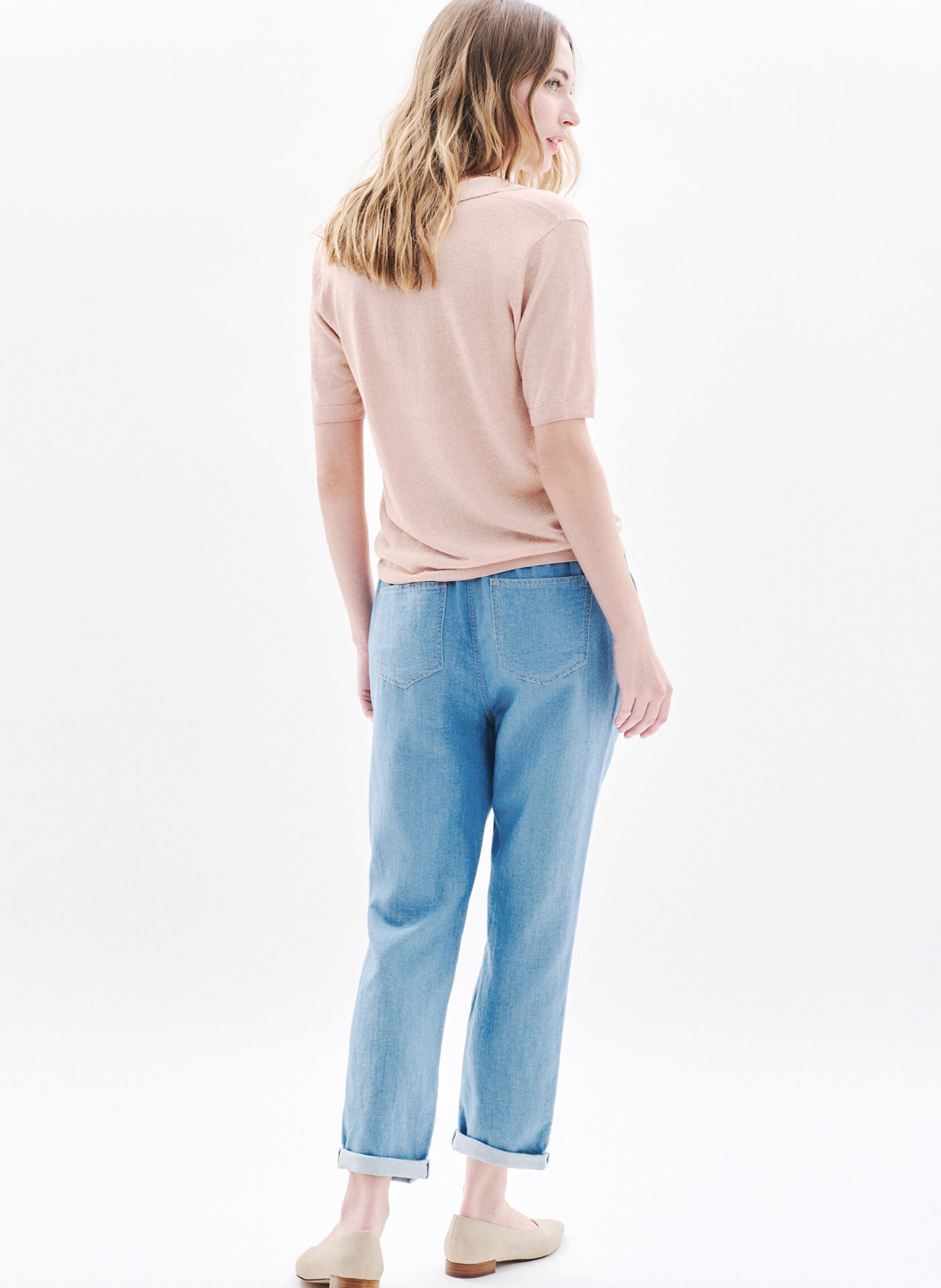 Pull col V chemise uni CAROLL Rose