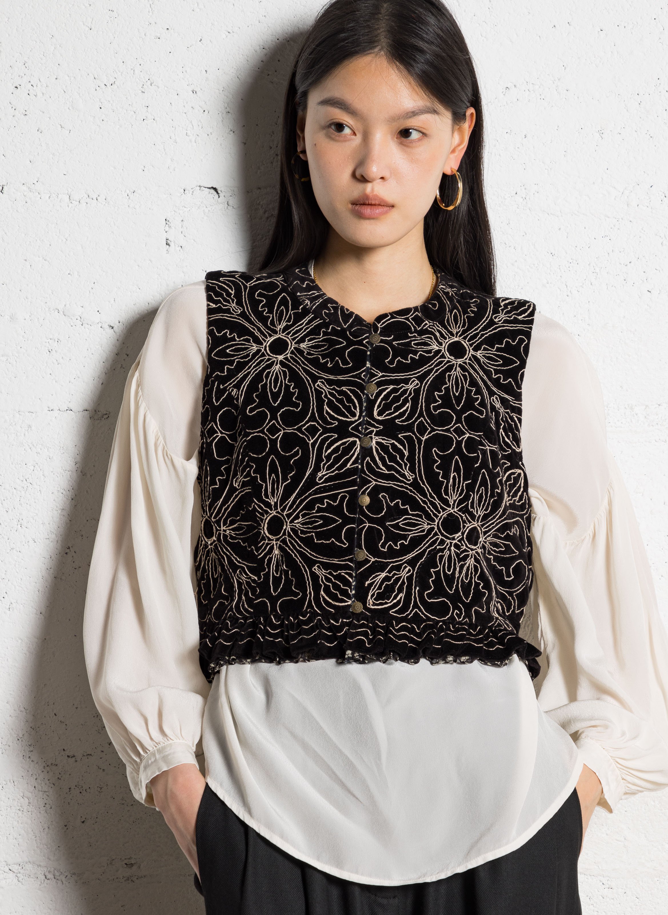 Veste col rond en coton MAISON HOTEL Noir