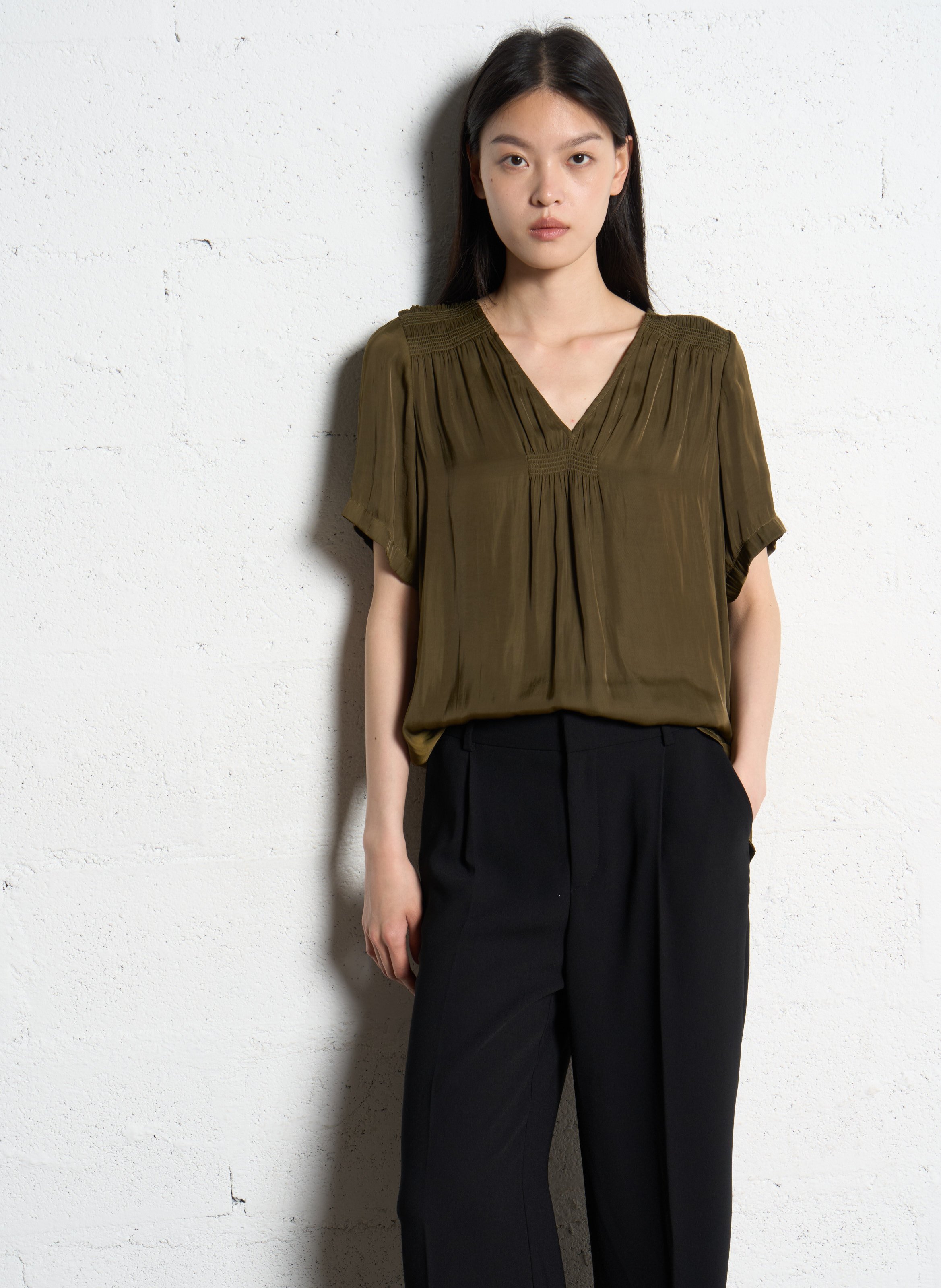 Oversized satin top IKKS Khaki
