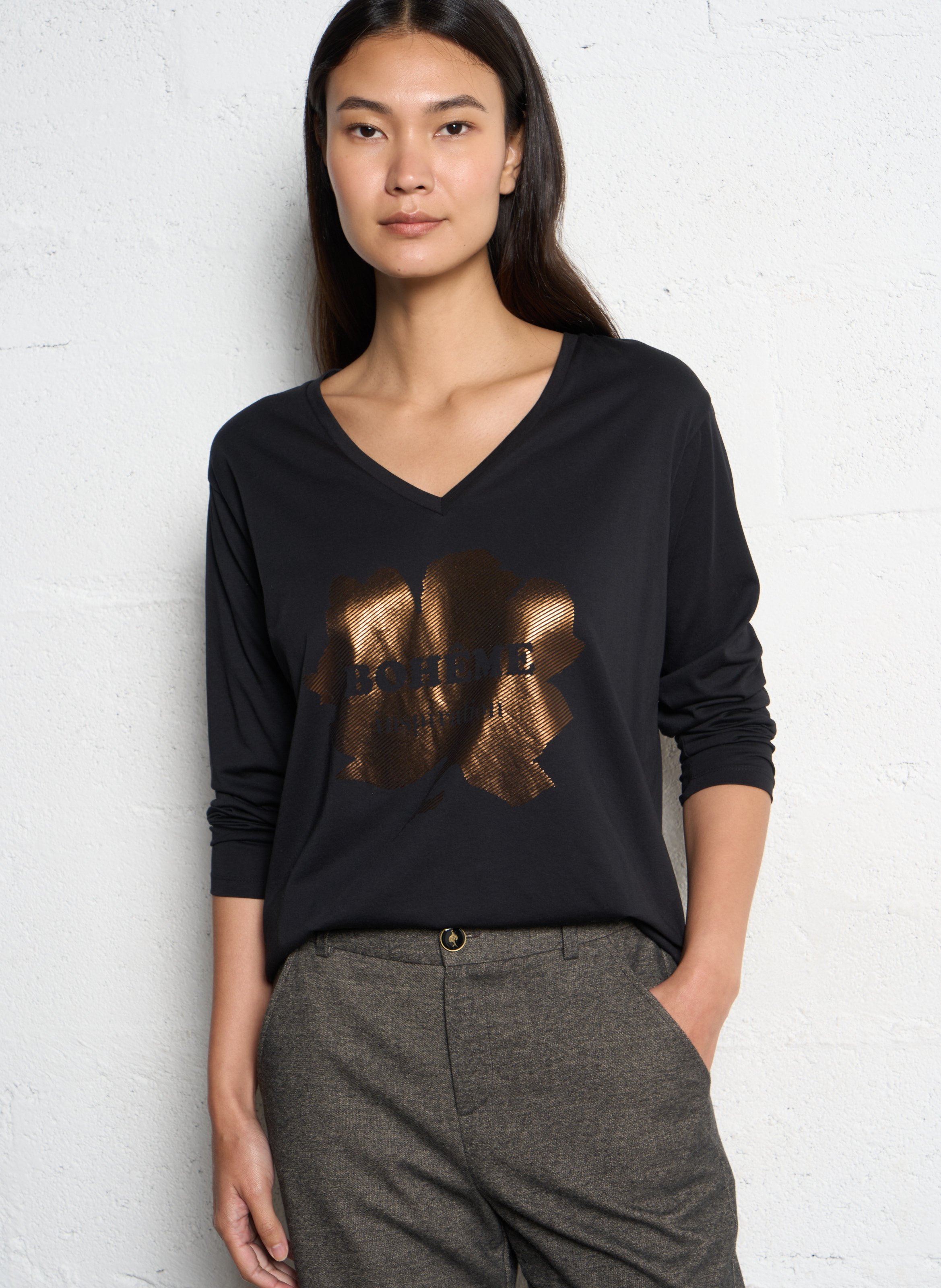 Gedrukt T-shirt met netstof ONE STEP Zwart