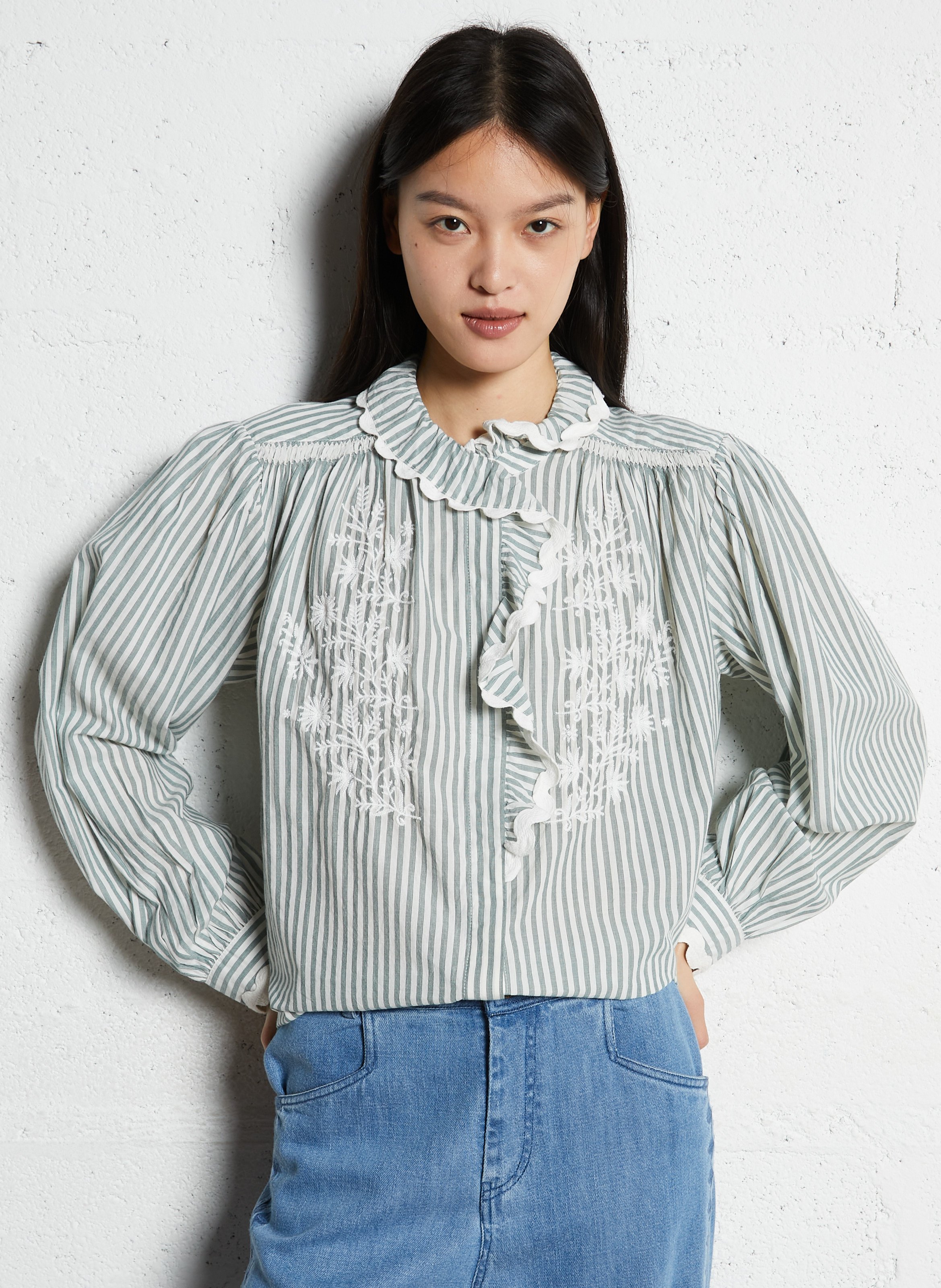 Striped shirt with Victorian collar LOUISE MISHA Green