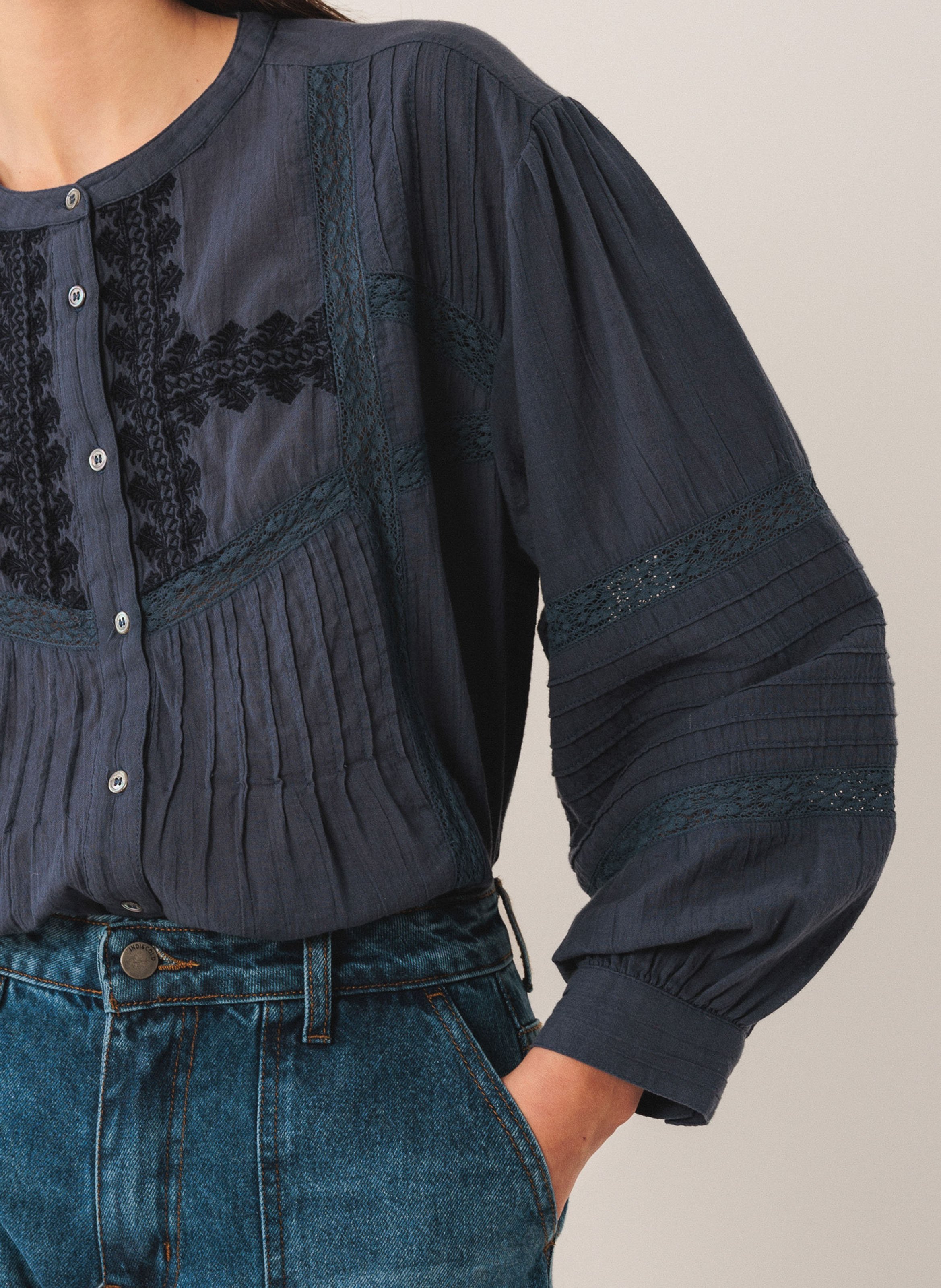 Chemise ample col rond en coton bio INDI & COLD Bleu