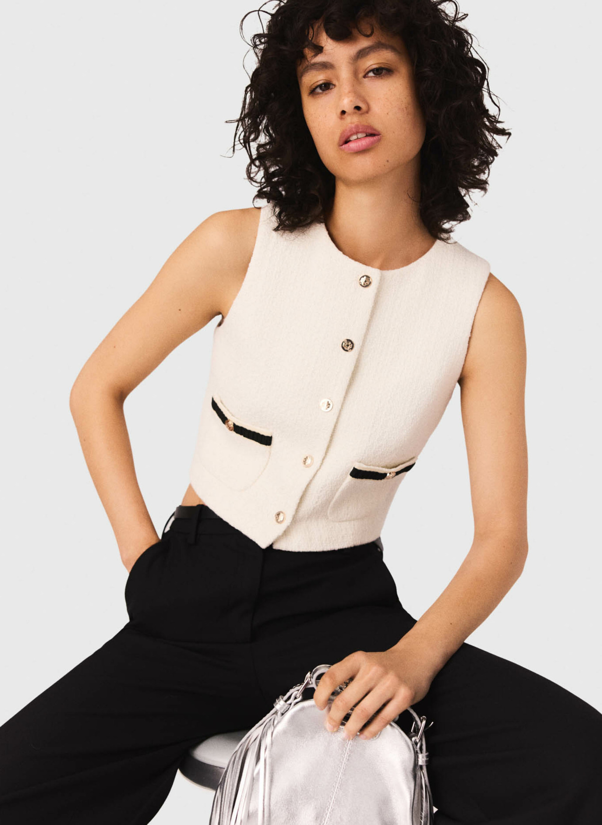 Top droit en coton mélangé MAJE Beige