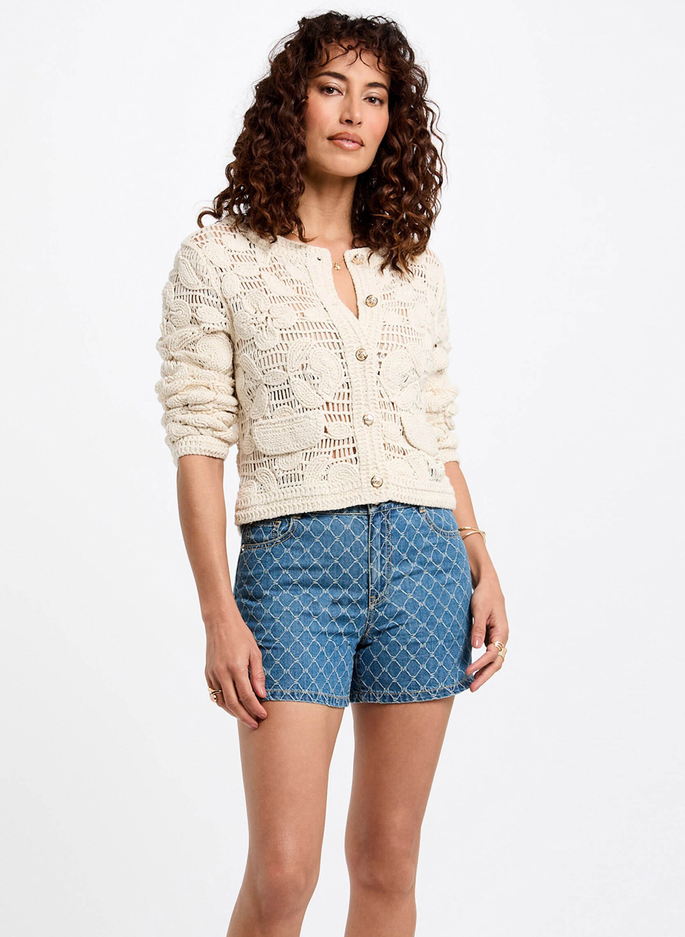 Gilet col rond en coton mélangé MORGAN Beige