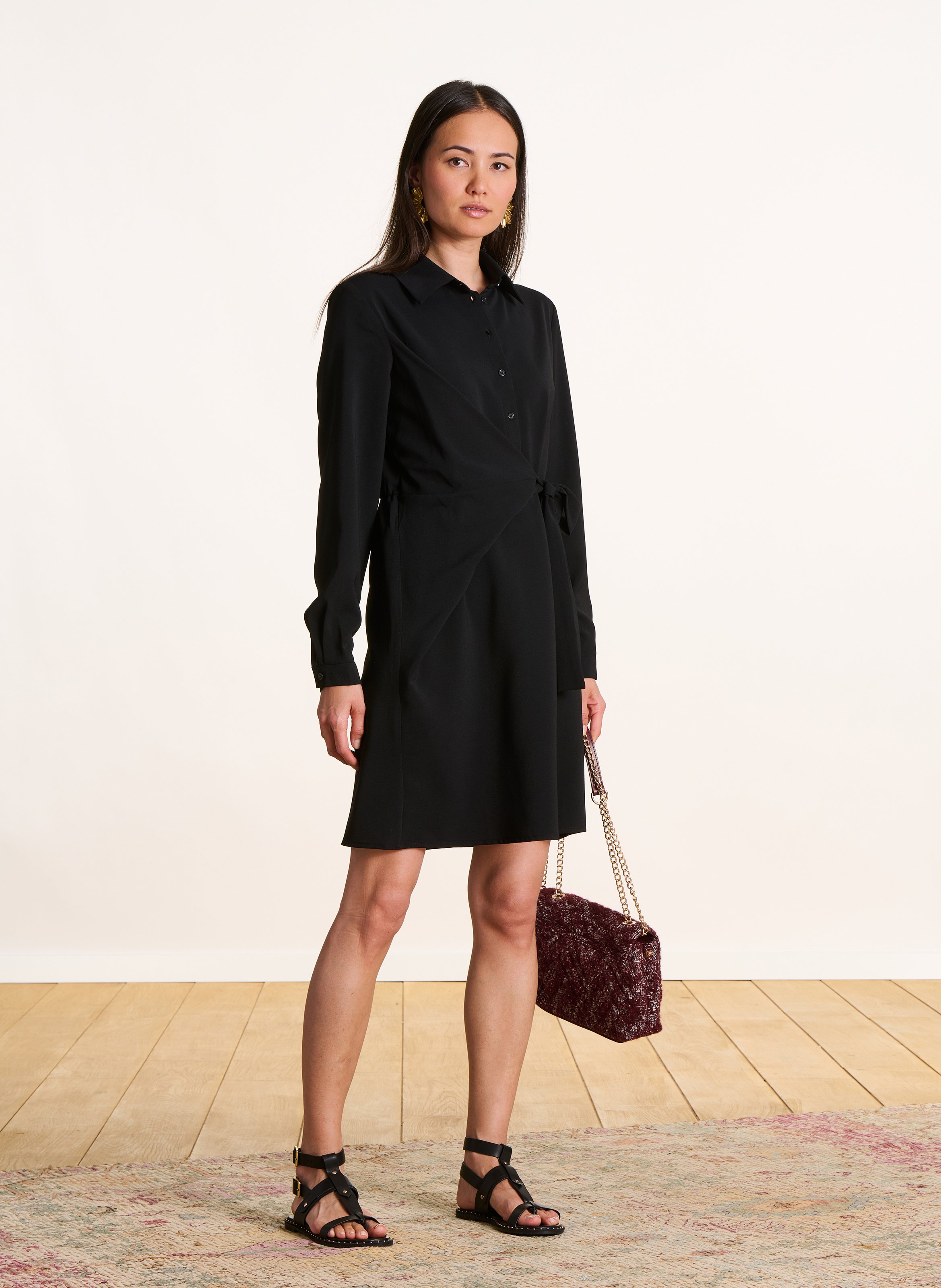 Short fitted dress with classic collar LA FEE MARABOUTEE Black
