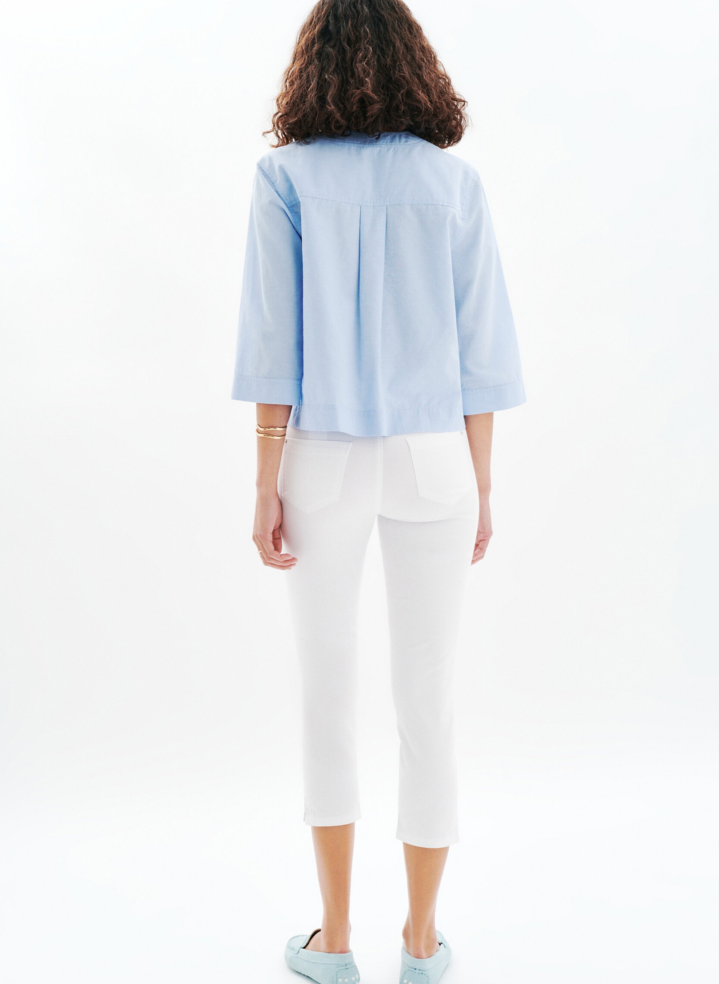 Chemise col V en coton mélangé CAROLL Bleu