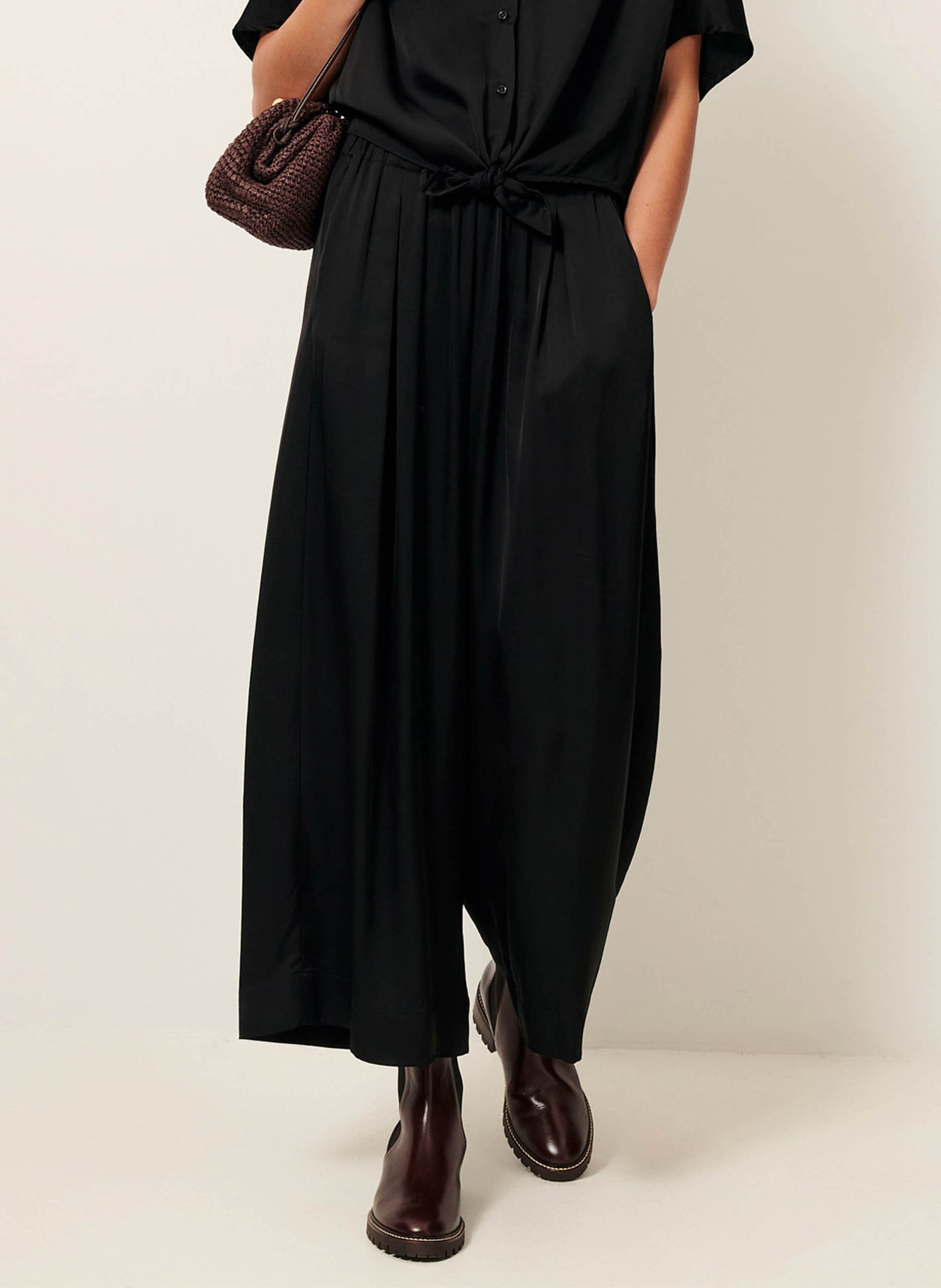 Soepelvallende, wijde broek met hoge taille Zwart SESSUN