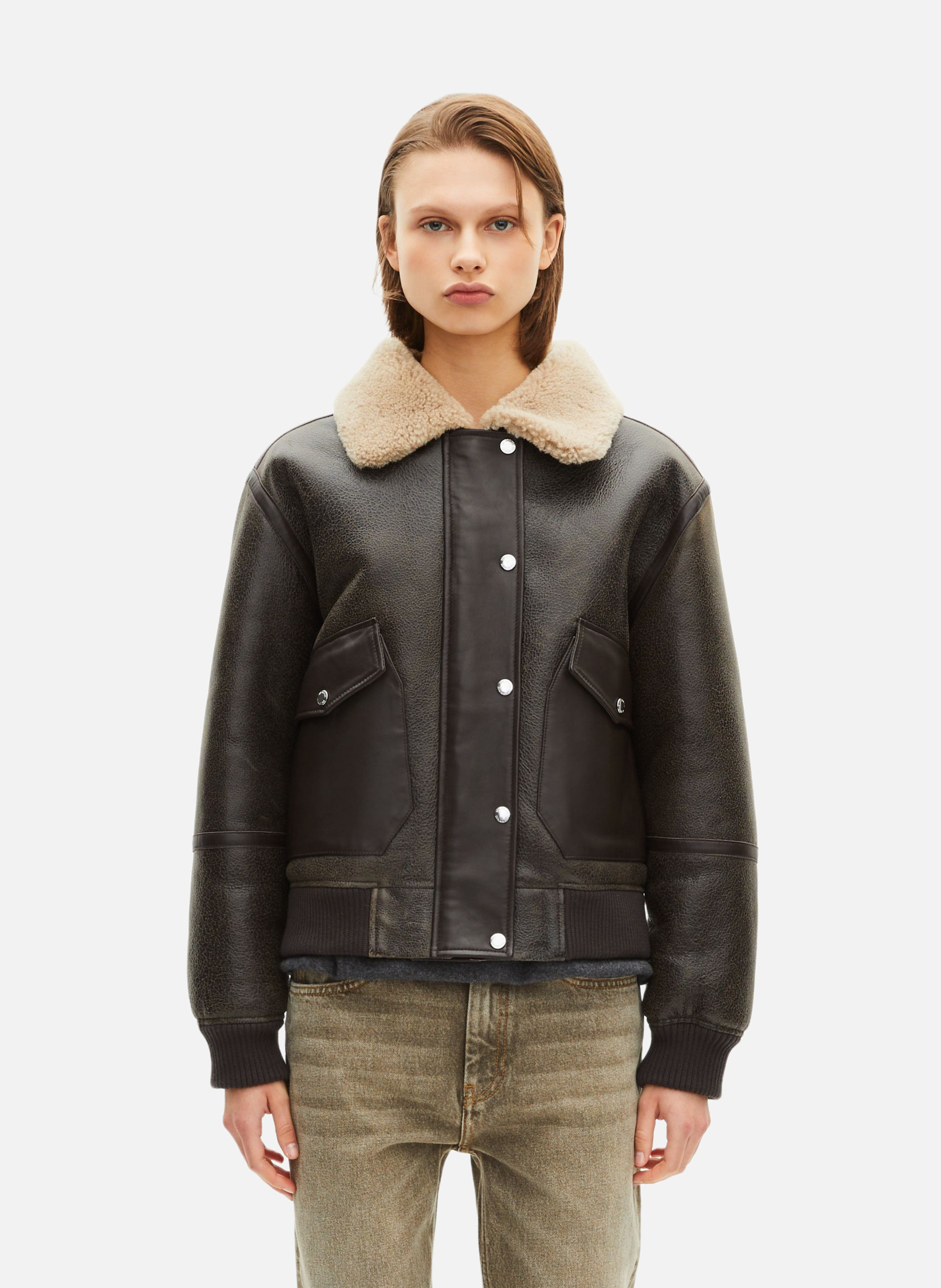 Short shearling coat THE KOOPLES Brown