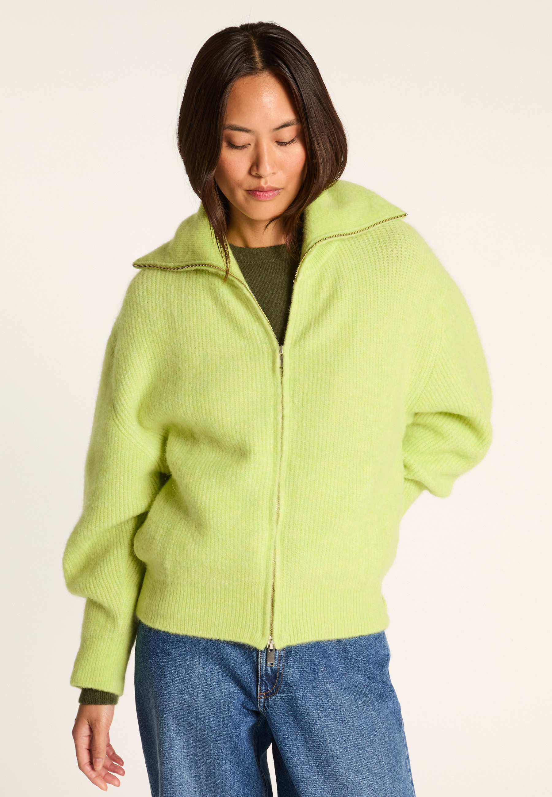 Zip-up wool and alpaca vest MAISON MONTAGUT Green