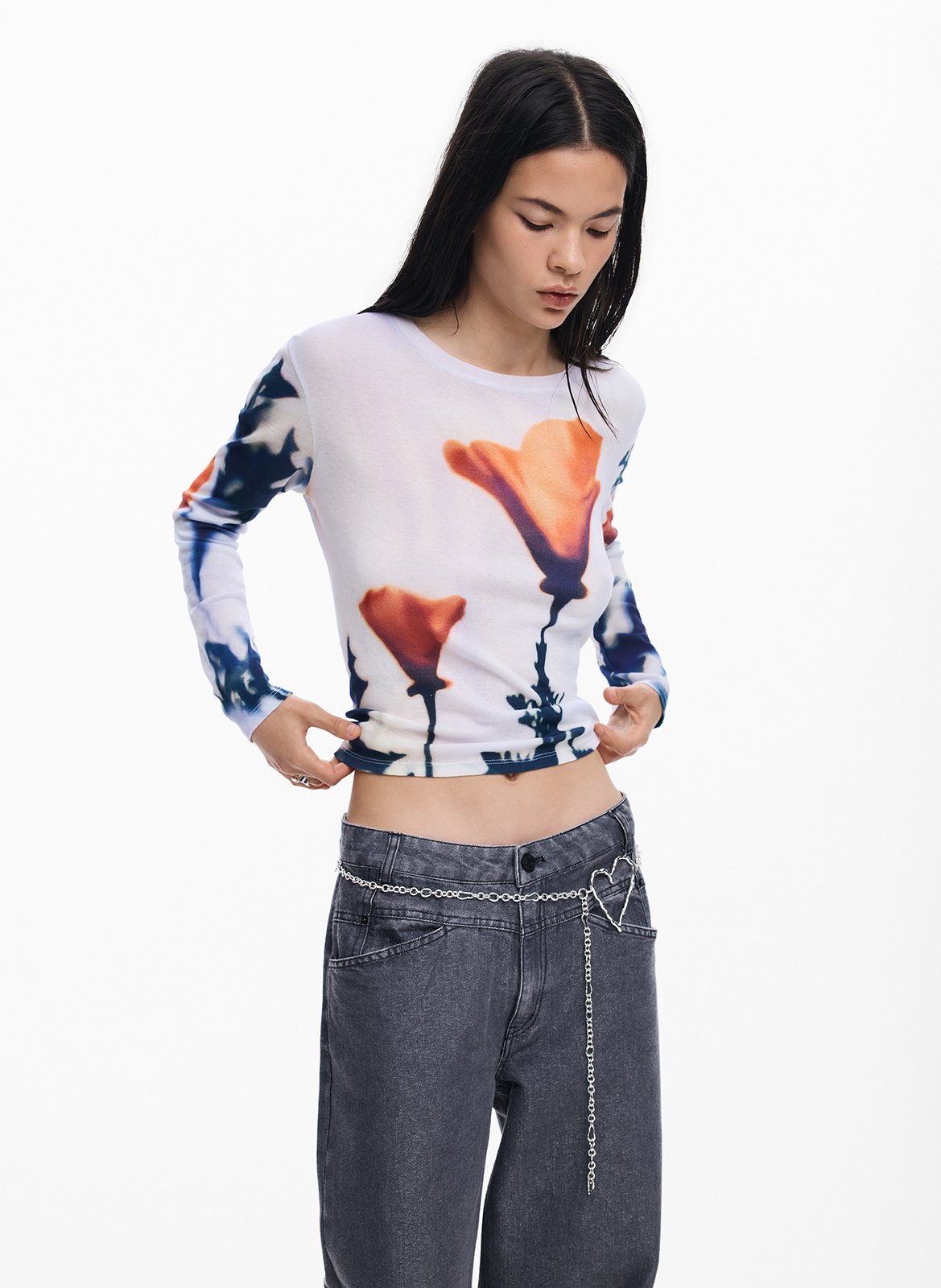 Tee-shirt col rond en coton DESIGUAL Blanc