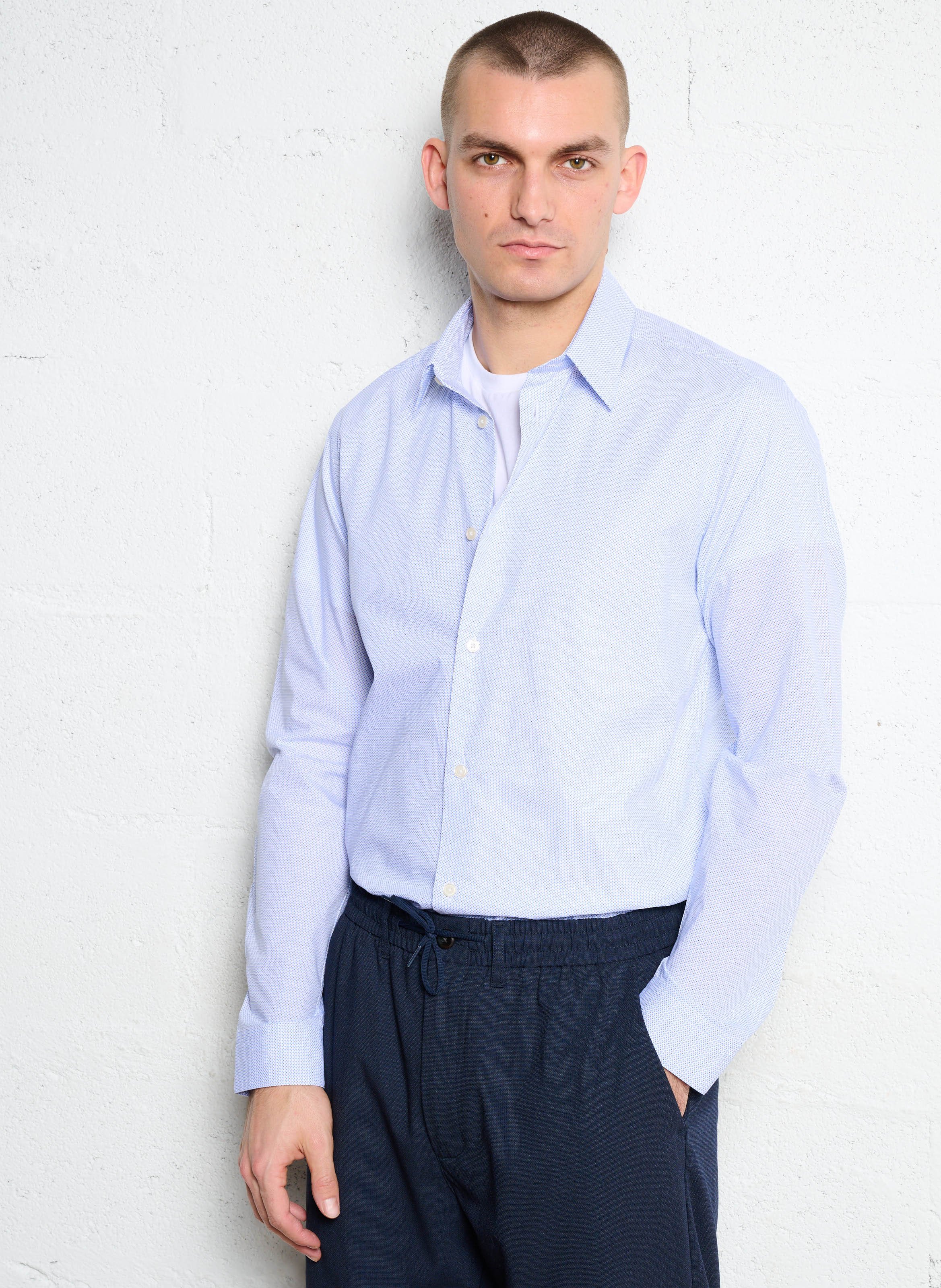 Chemise slim-fit col classique imprimée en coton AU PRINTEMPS PARIS Bleu