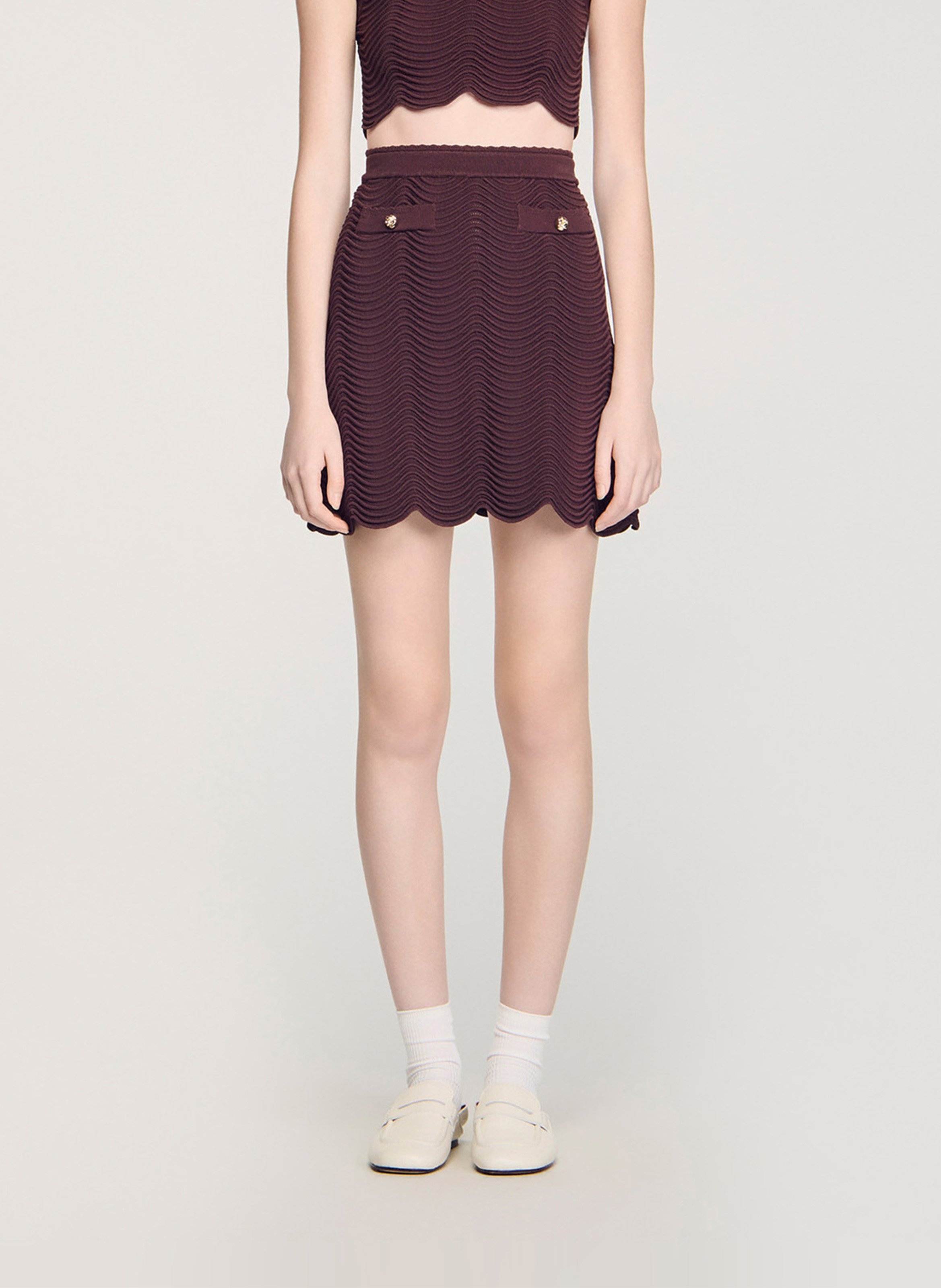 Jupe évasée en maille SANDRO Marron