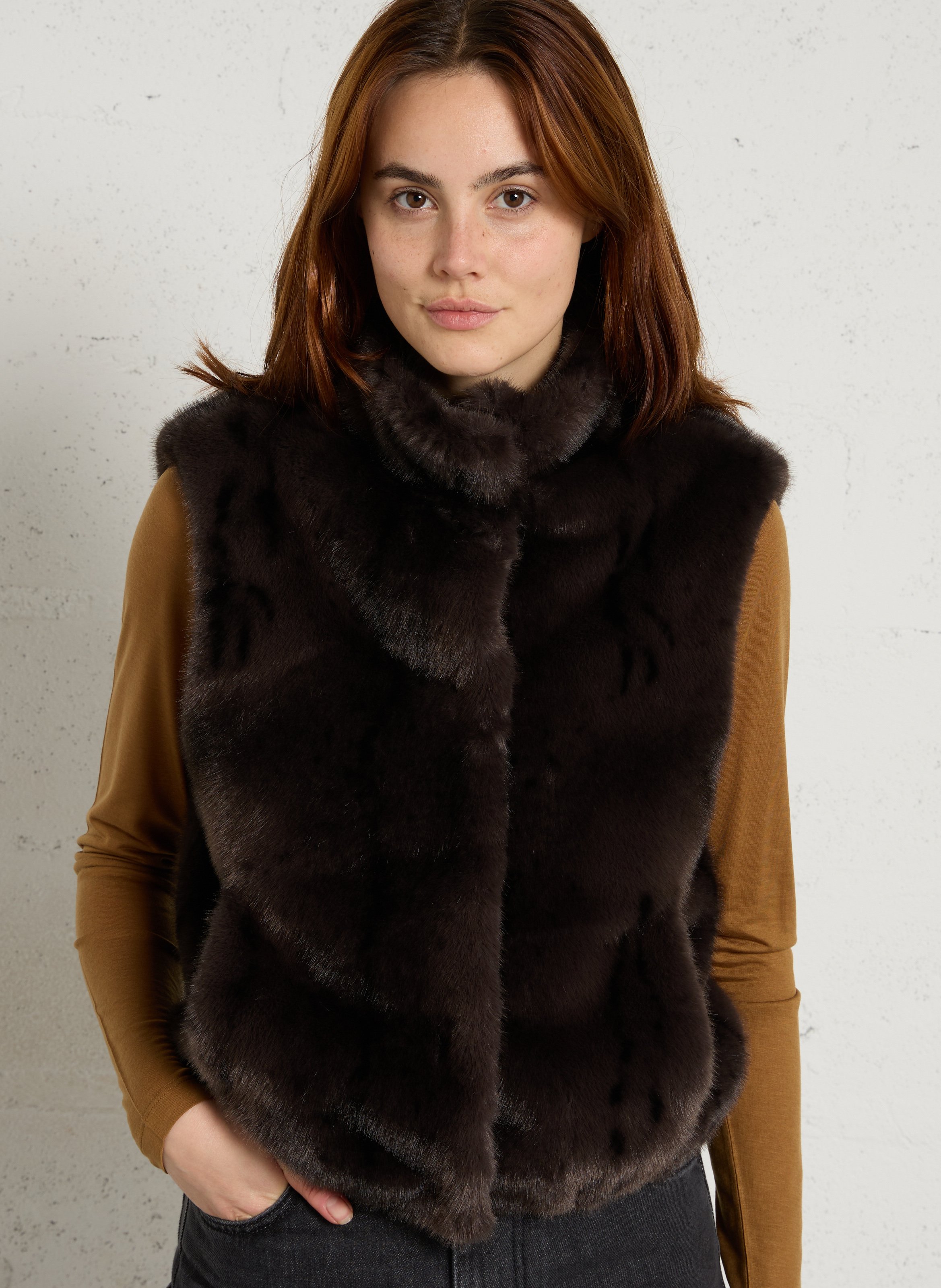 Straight faux fur jacket MAISON 123 Grey