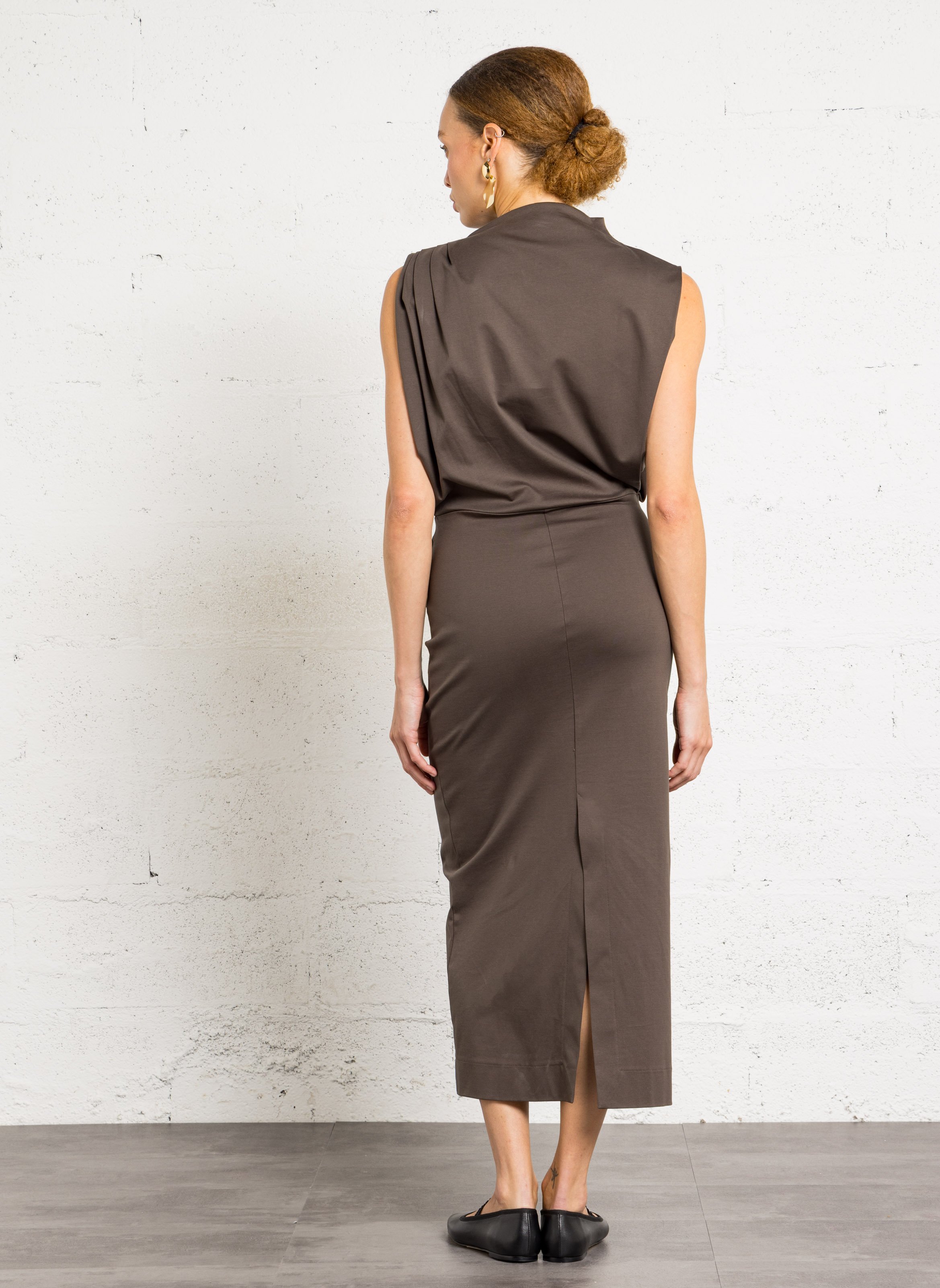 Vestido largo de algodón con cuello alto SOEUR Marron