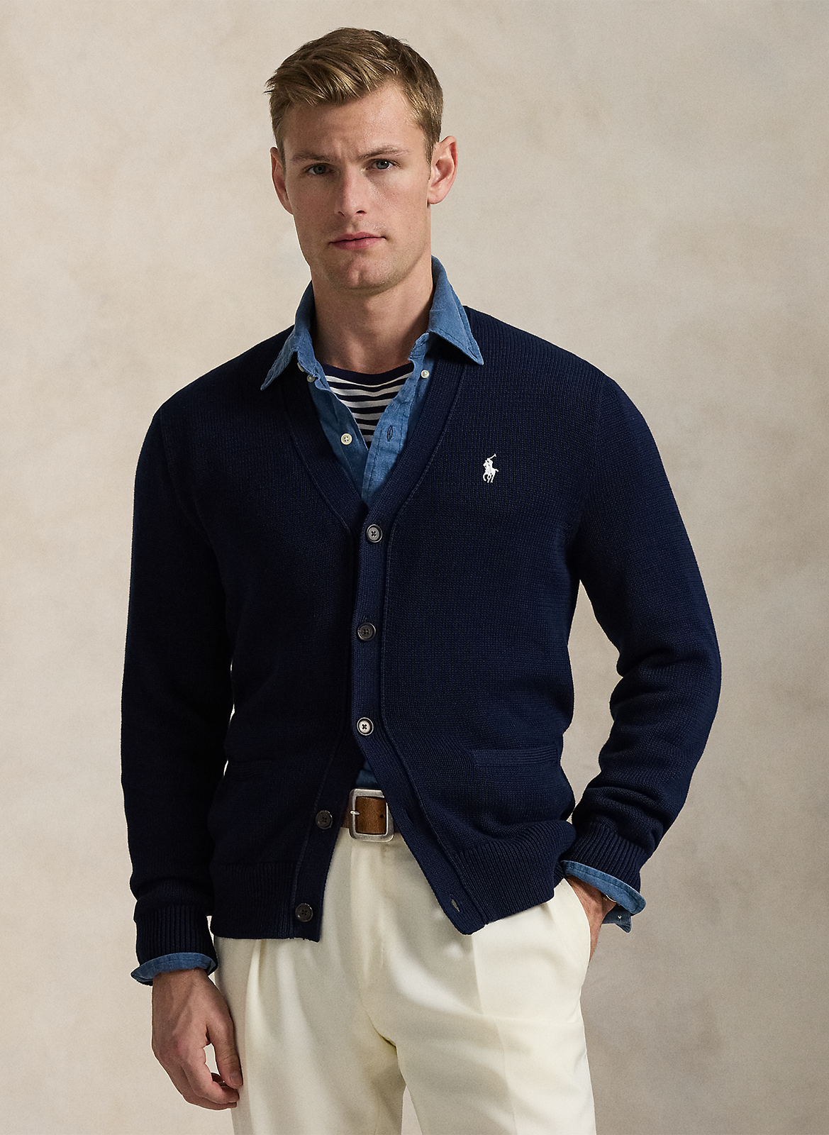 Gerader V-Ausschnitt-Cardigan aus Baumwolle POLO RALPH LAUREN Blau
