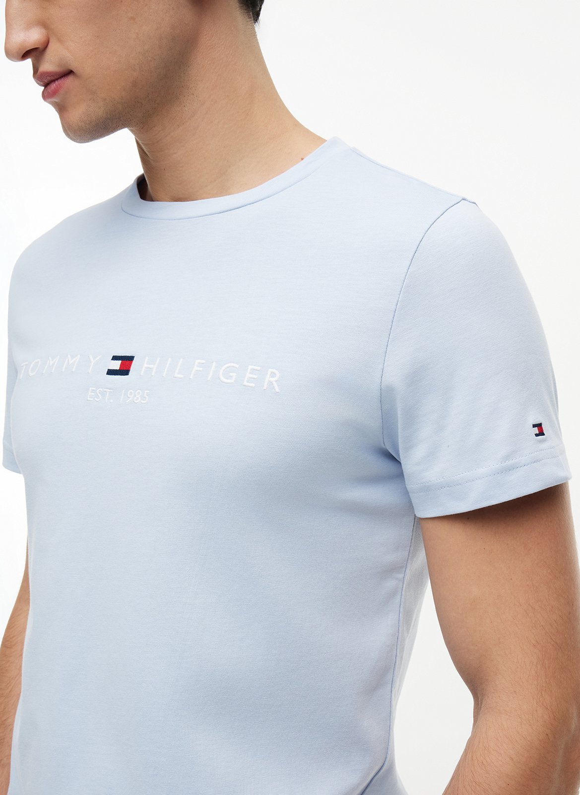 Embroidered organic cotton T-shirt with round neck TOMMY HILFIGER Blue