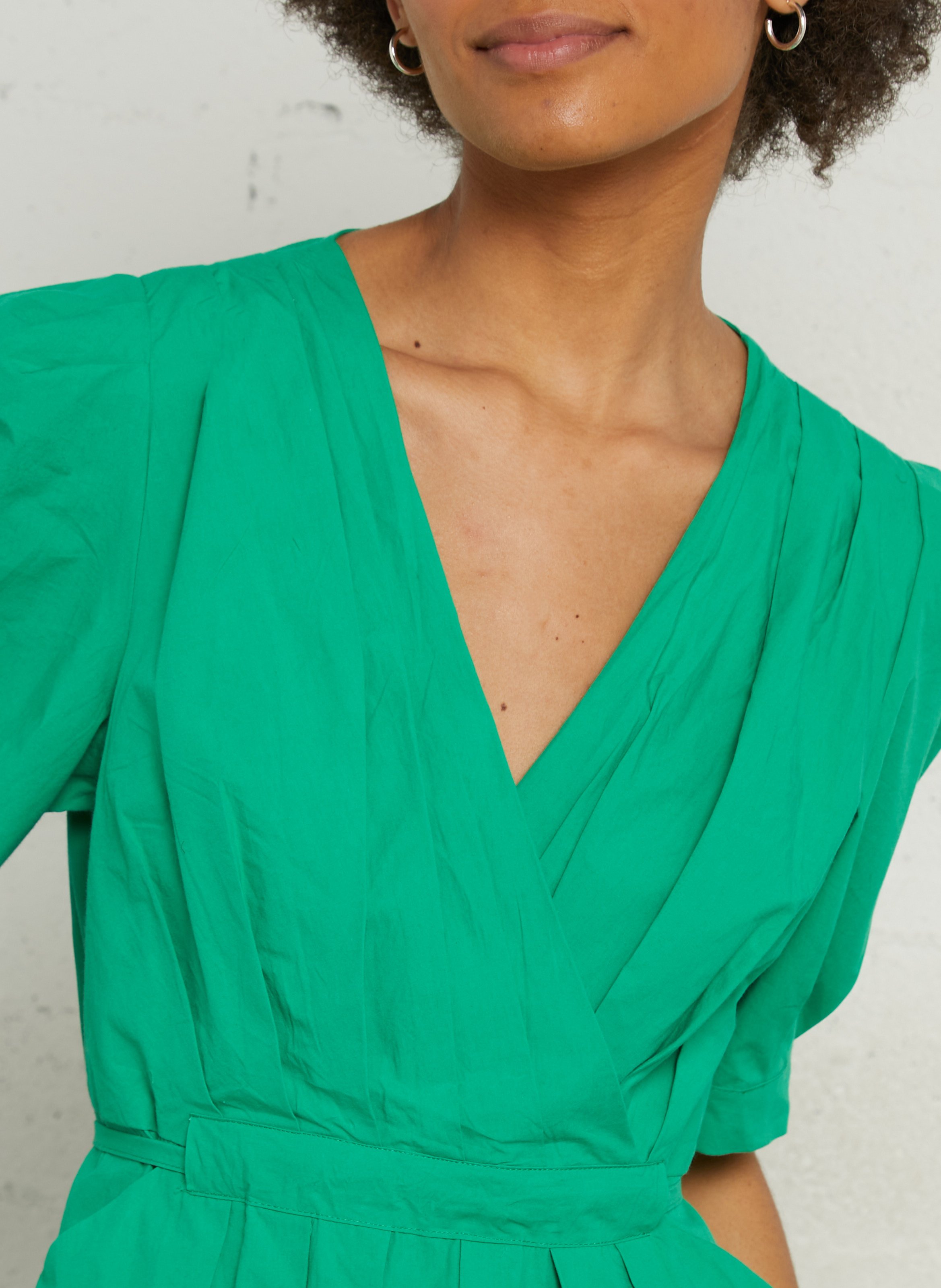 Lange, katoenen jurk met V-hals THE KORNER Groen