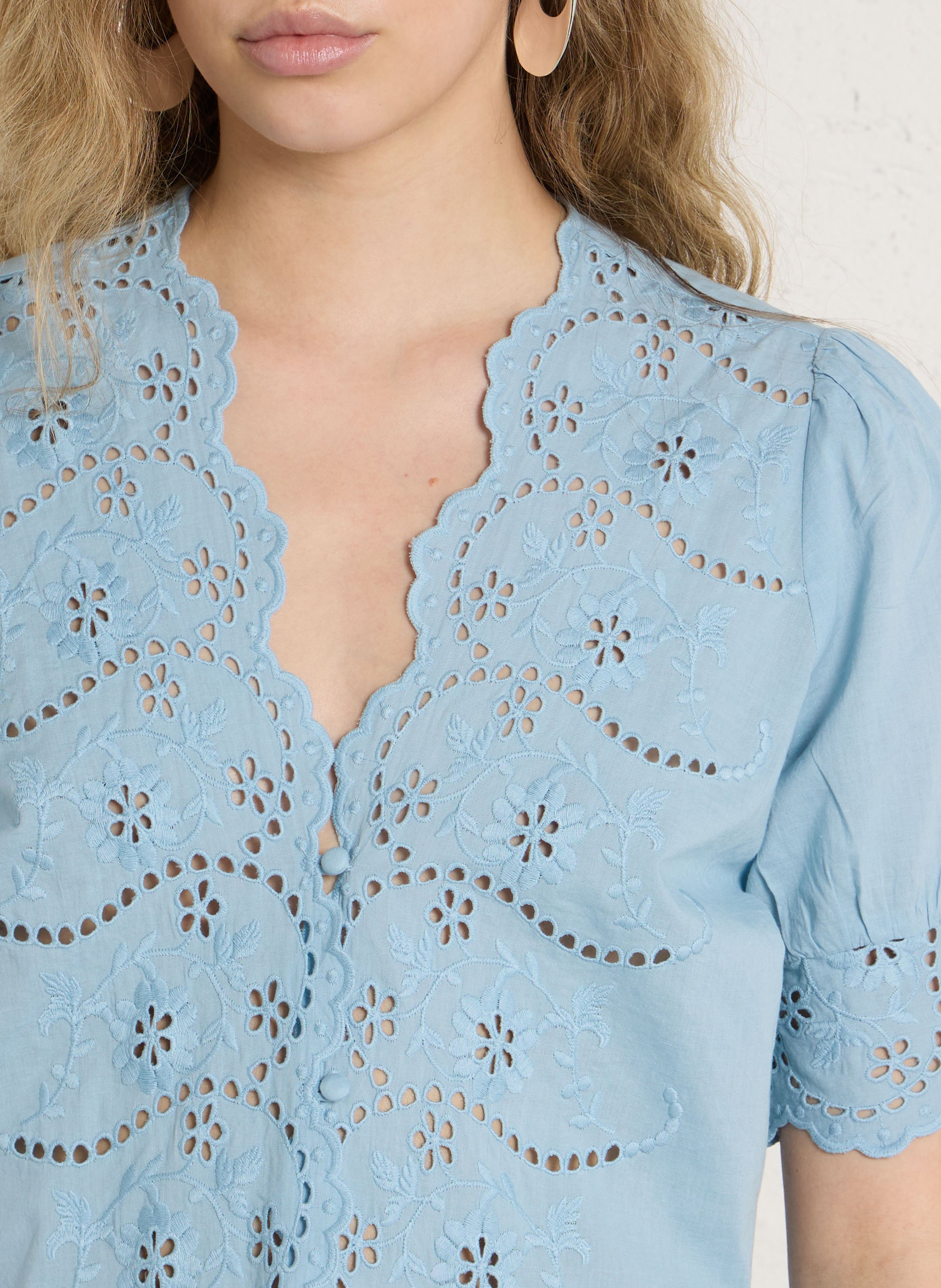 Top droit en coton brodé PETITE MENDIGOTE Bleu