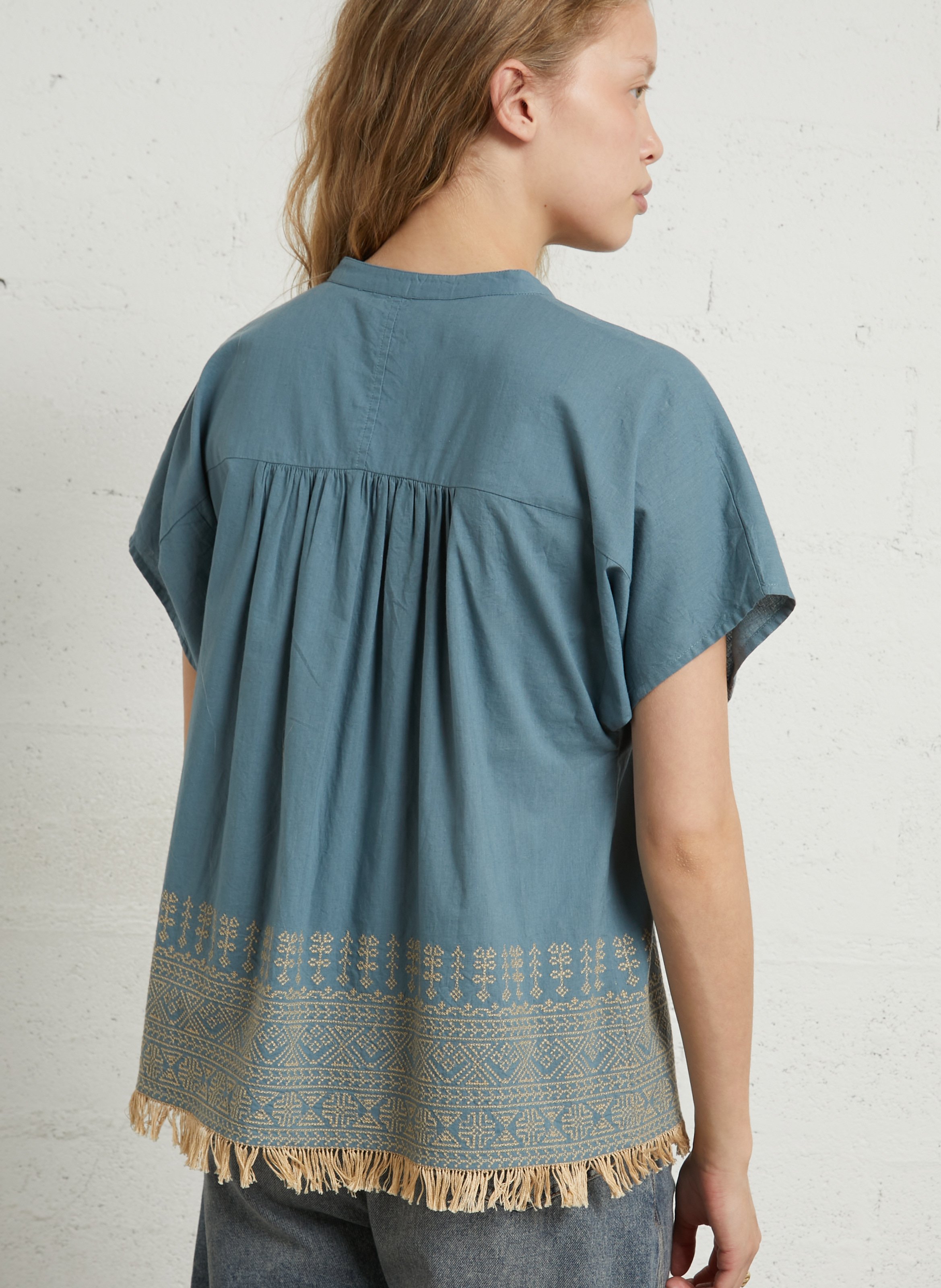 Straight round neck cotton shirt HOD PARIS Blue