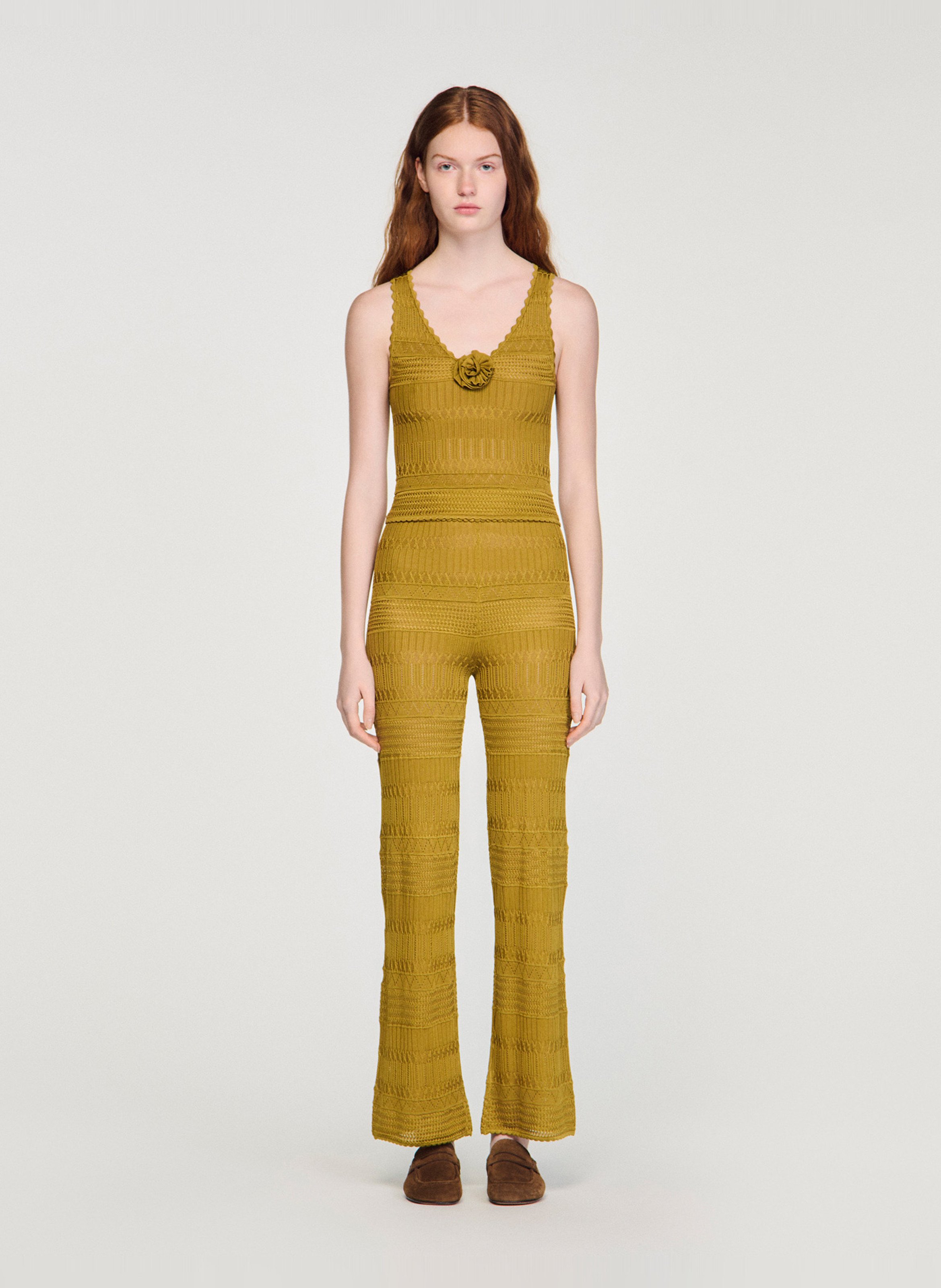 Top col V en maille SANDRO Vert