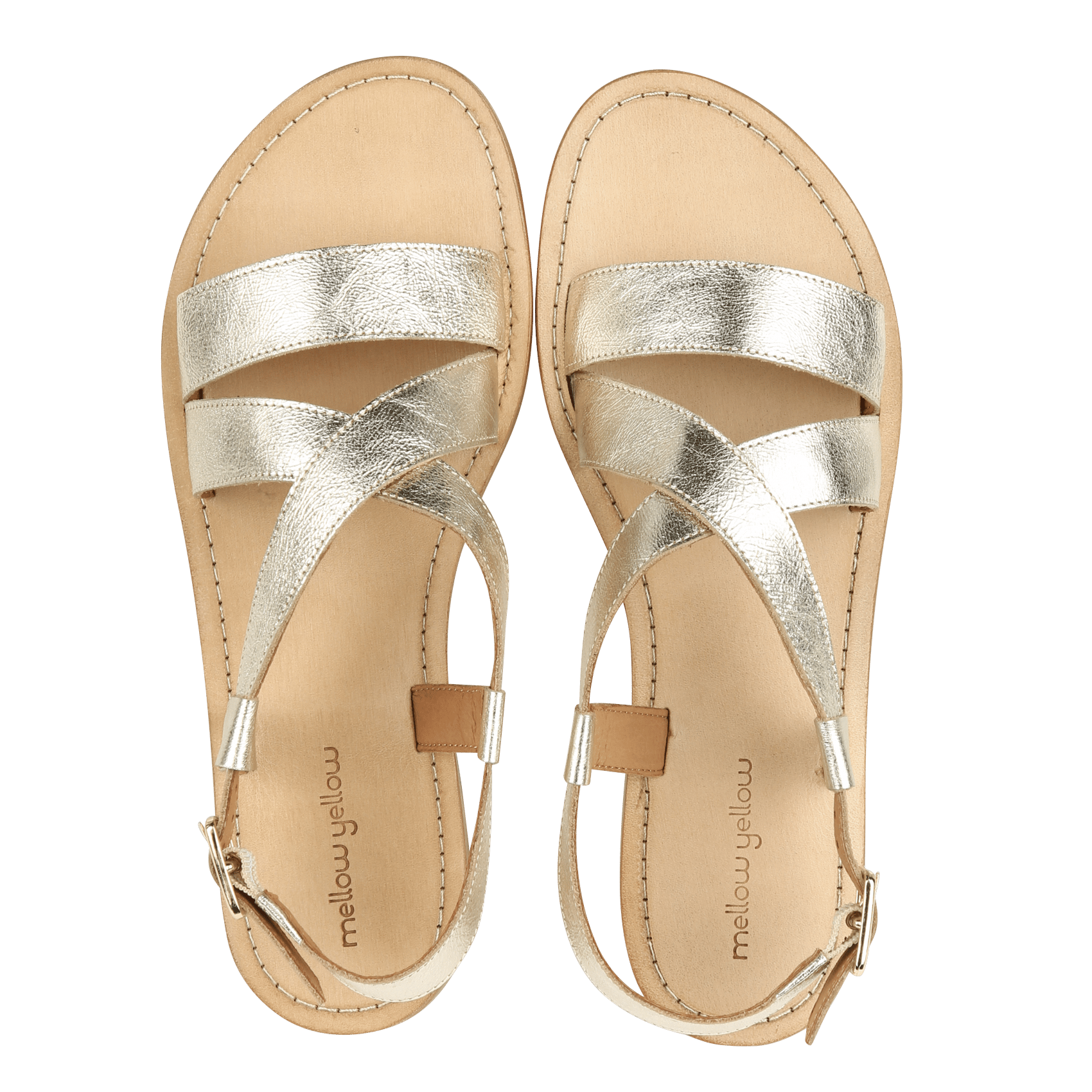 Avarca Berlin - Flache Ledersandalen mit Samt MELLOW YELLOW Golden