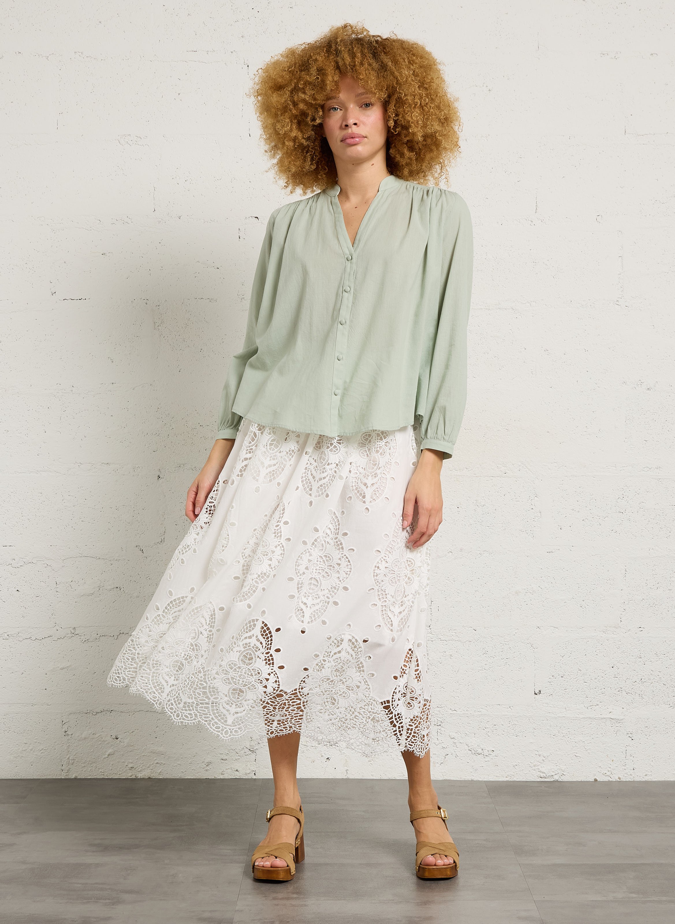 Jupe midi évasée en coton BERENICE Blanc